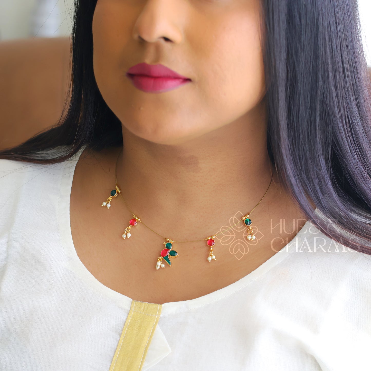 PARROT FLOATING NECKPIECE - PINK & GREEN