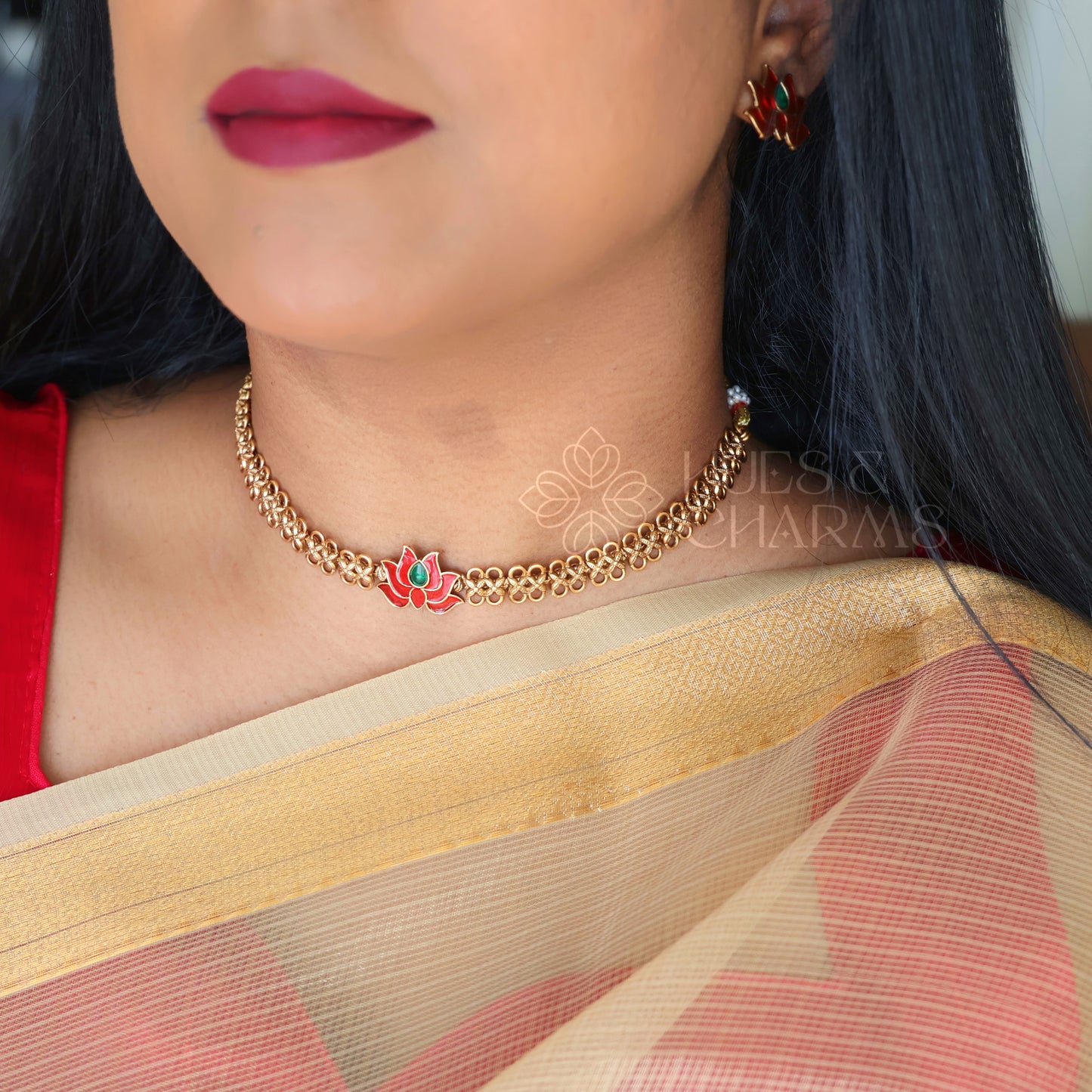 GOLDEN PADMA CHOKER SET (COLOURS AVAILABLE)