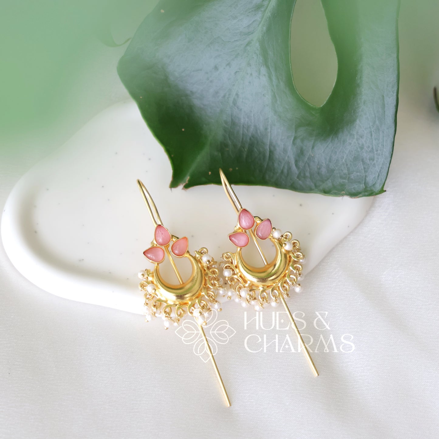 GOLDEN MOONFLOWER EAR CUFF WITH PEARLS (COLOURS AVAILABLE)