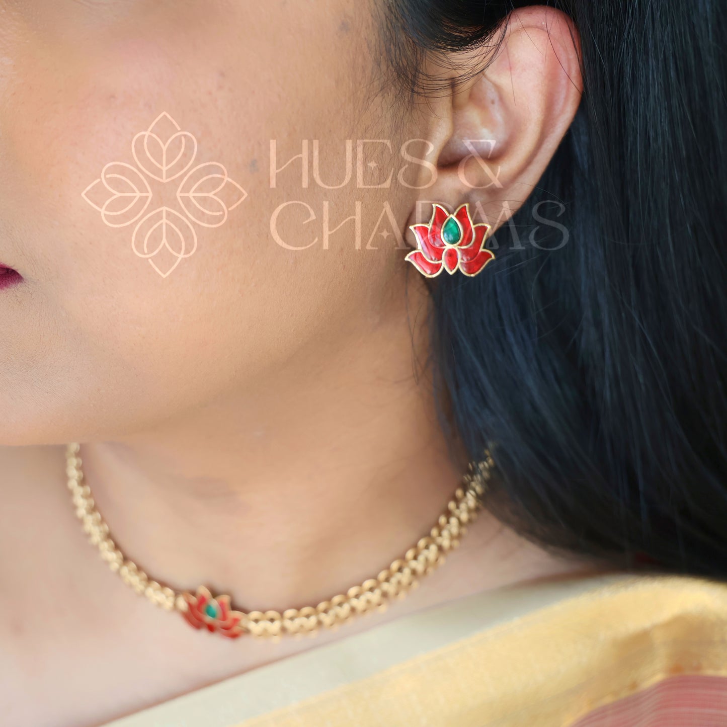 GOLDEN PADMA CHOKER SET (COLOURS AVAILABLE)