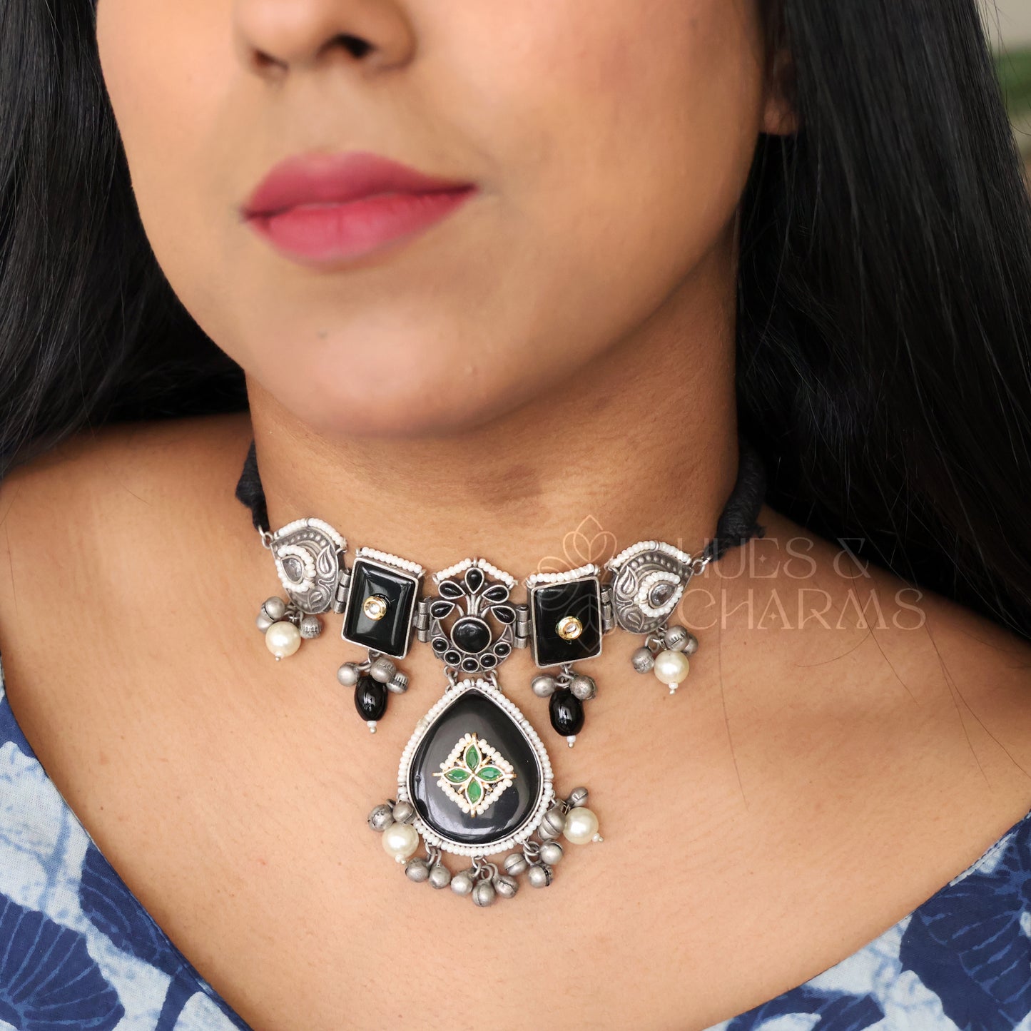 OXIDIZED GLOSSY GHUNGHROO CHOKER SET(Colours available )