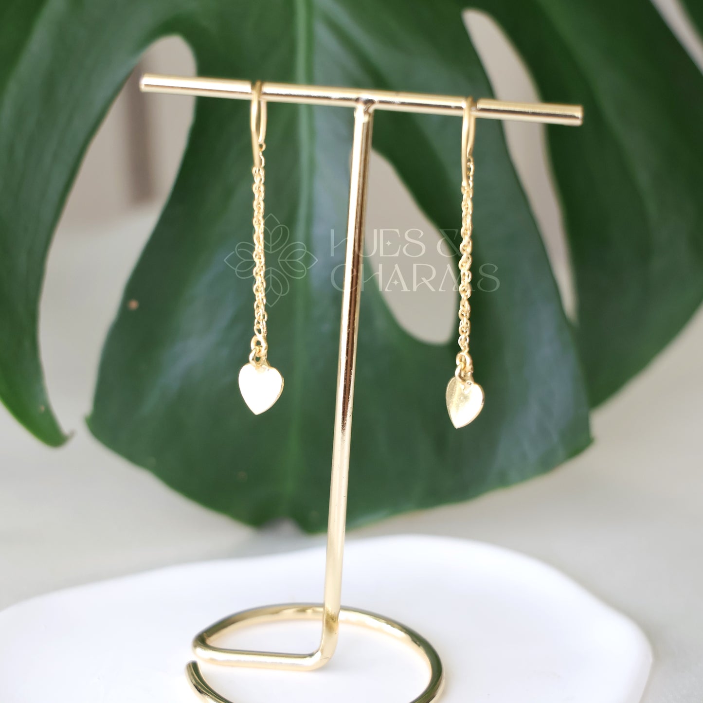 GOLDEN NEEDLE AND THREAD HEART EARRINGS