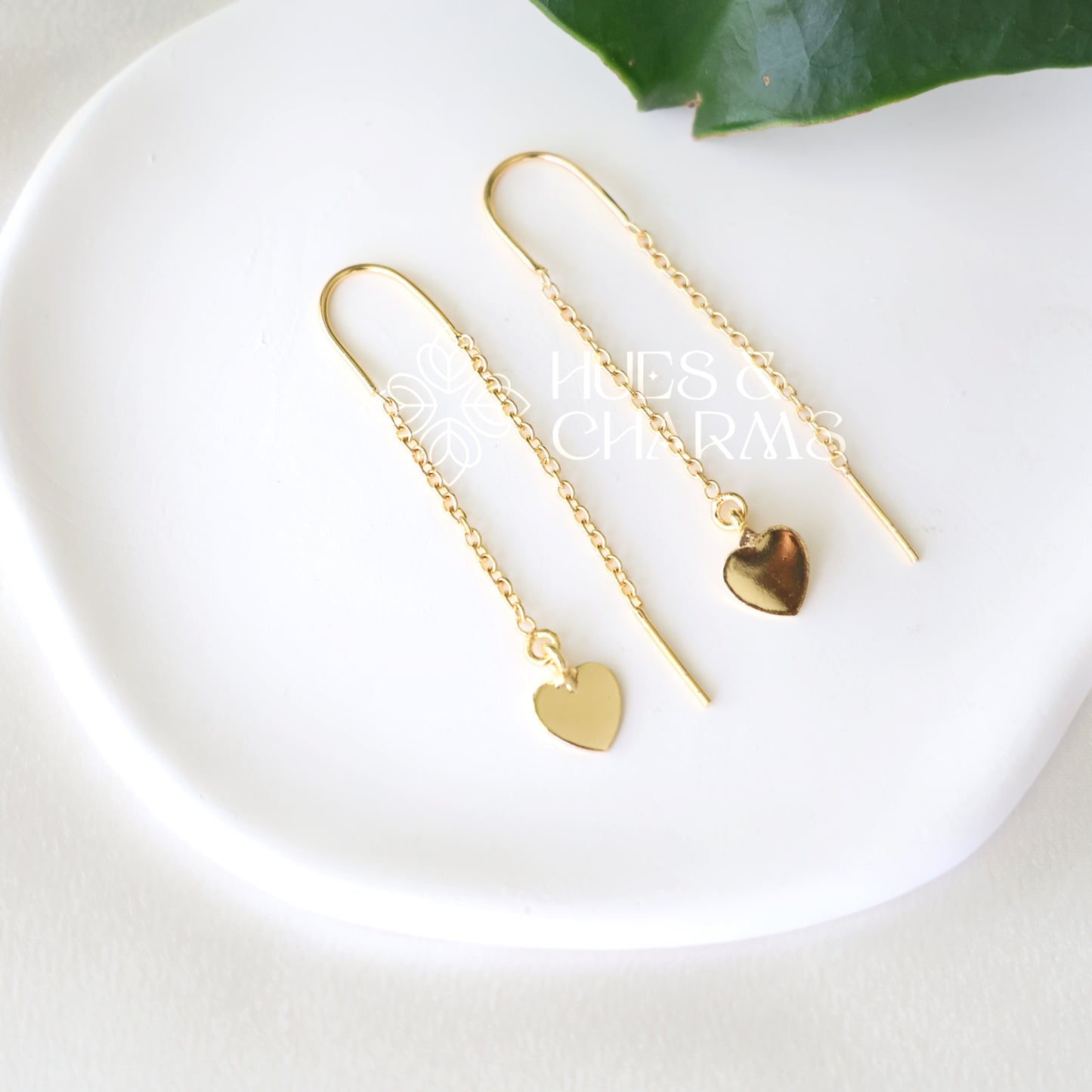 GOLDEN NEEDLE AND THREAD HEART EARRINGS