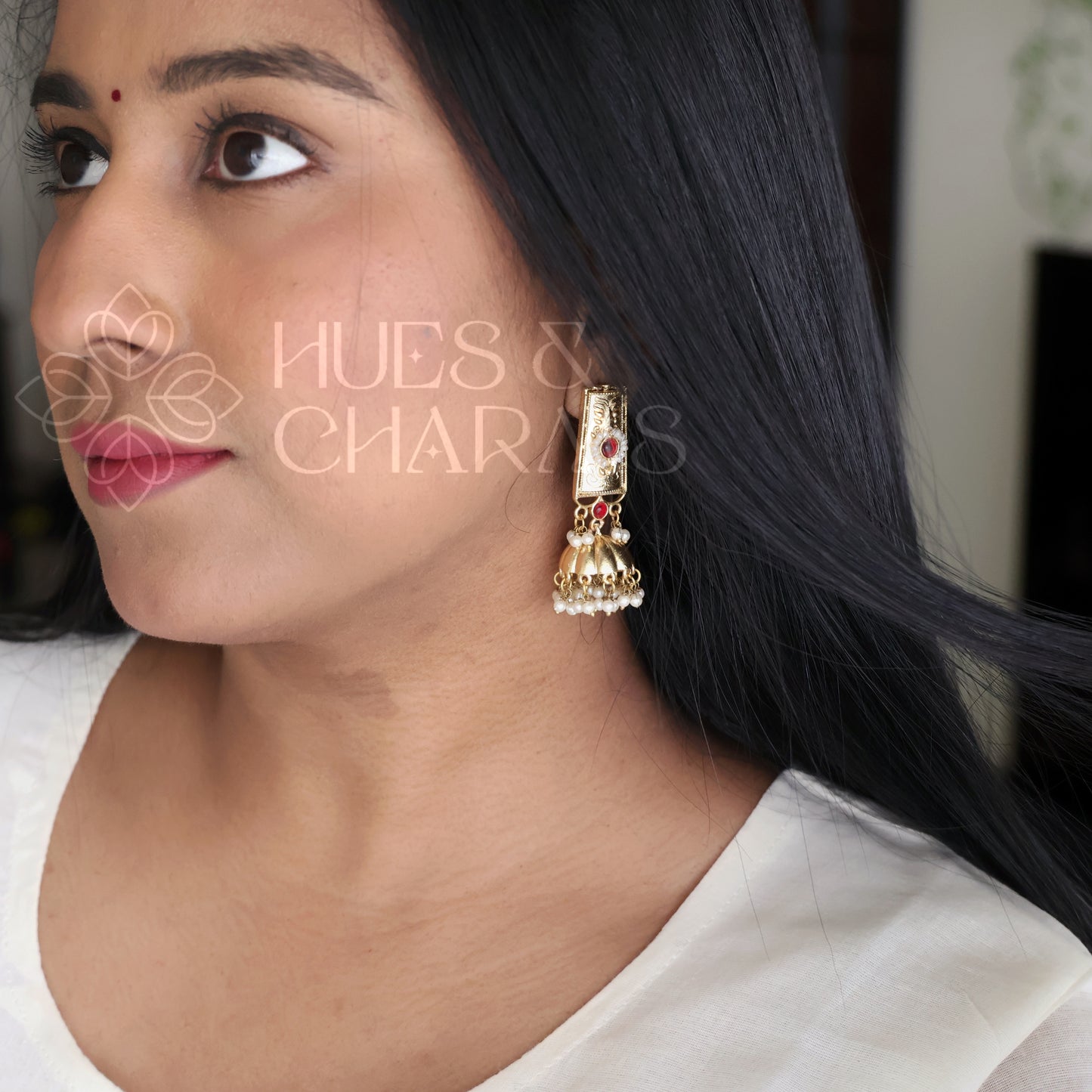 GOLDEN VARNIKA JHUMKA WITH PEARLS (COLOURS AVAILABLE)
