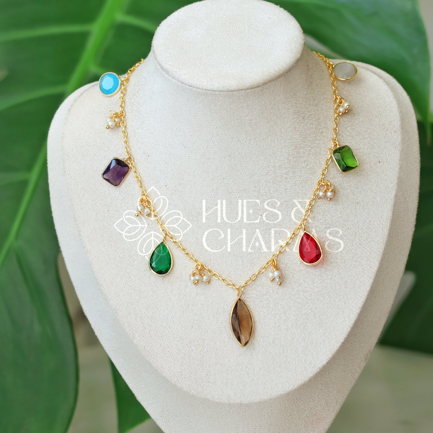 GOLDEN GLOSSY MULTI-CHARM NECKPIECE (COLOURS AVAILABLE)
