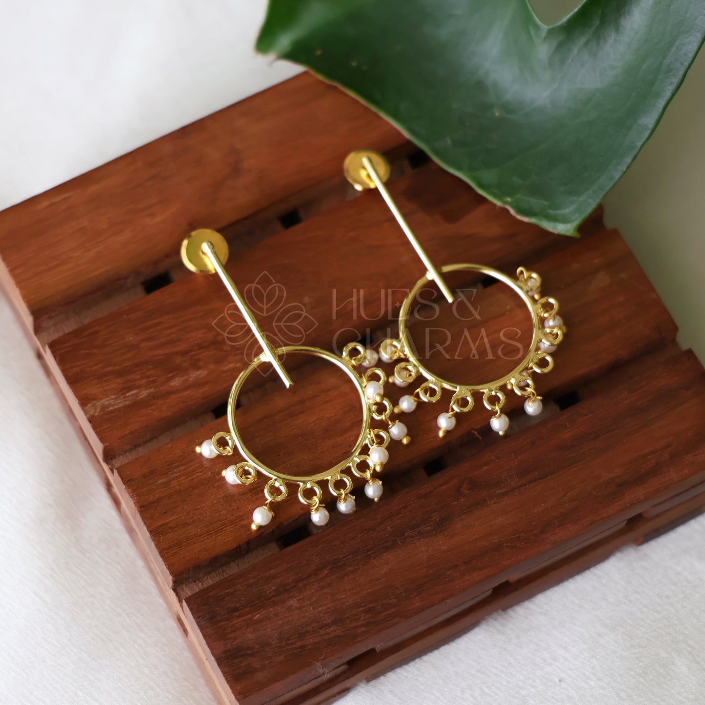 GOLDEN HOOP DROPS EARRINGS WITH PEARLS