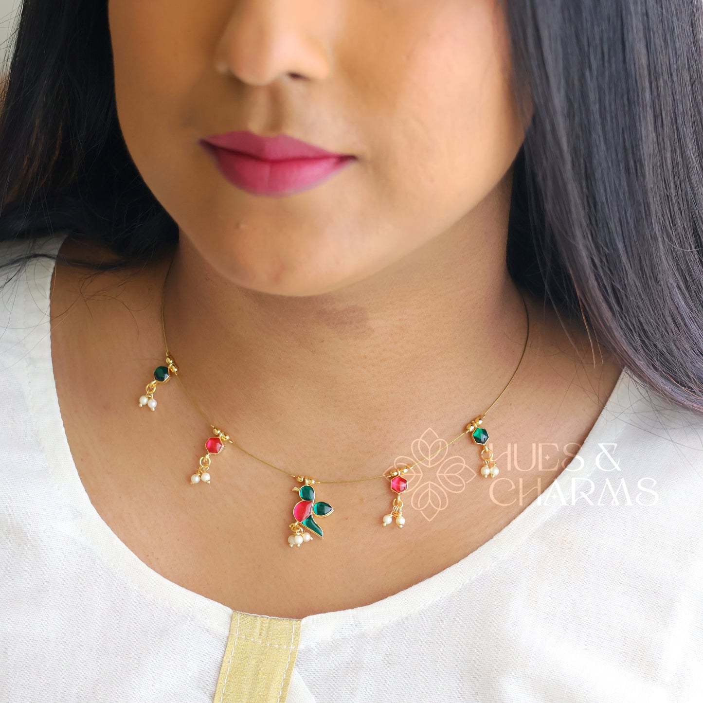 PARROT FLOATING NECKPIECE - PINK & GREEN