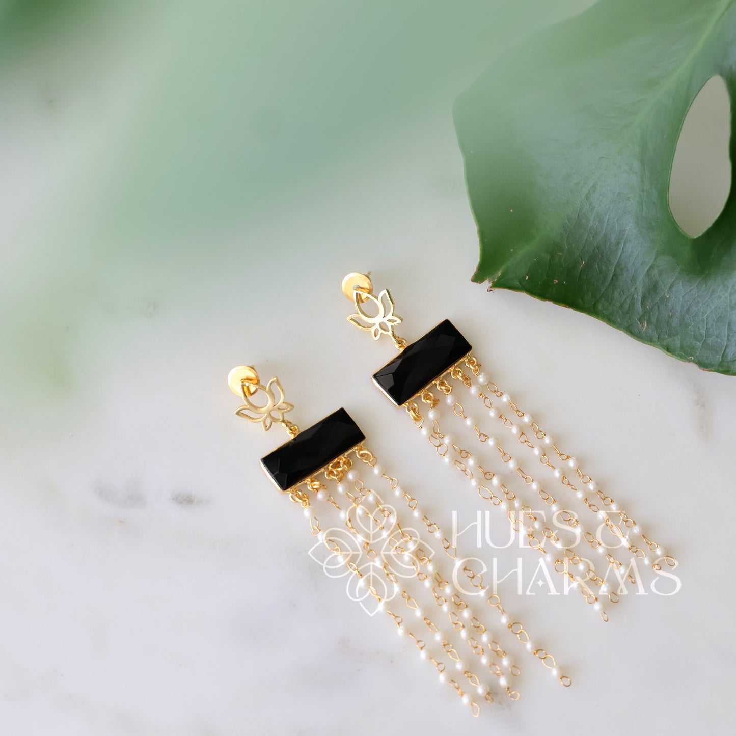 GOLDEN LAYERED LOTUS PEARL EARRINGS (COLOURS AVAILABLE)