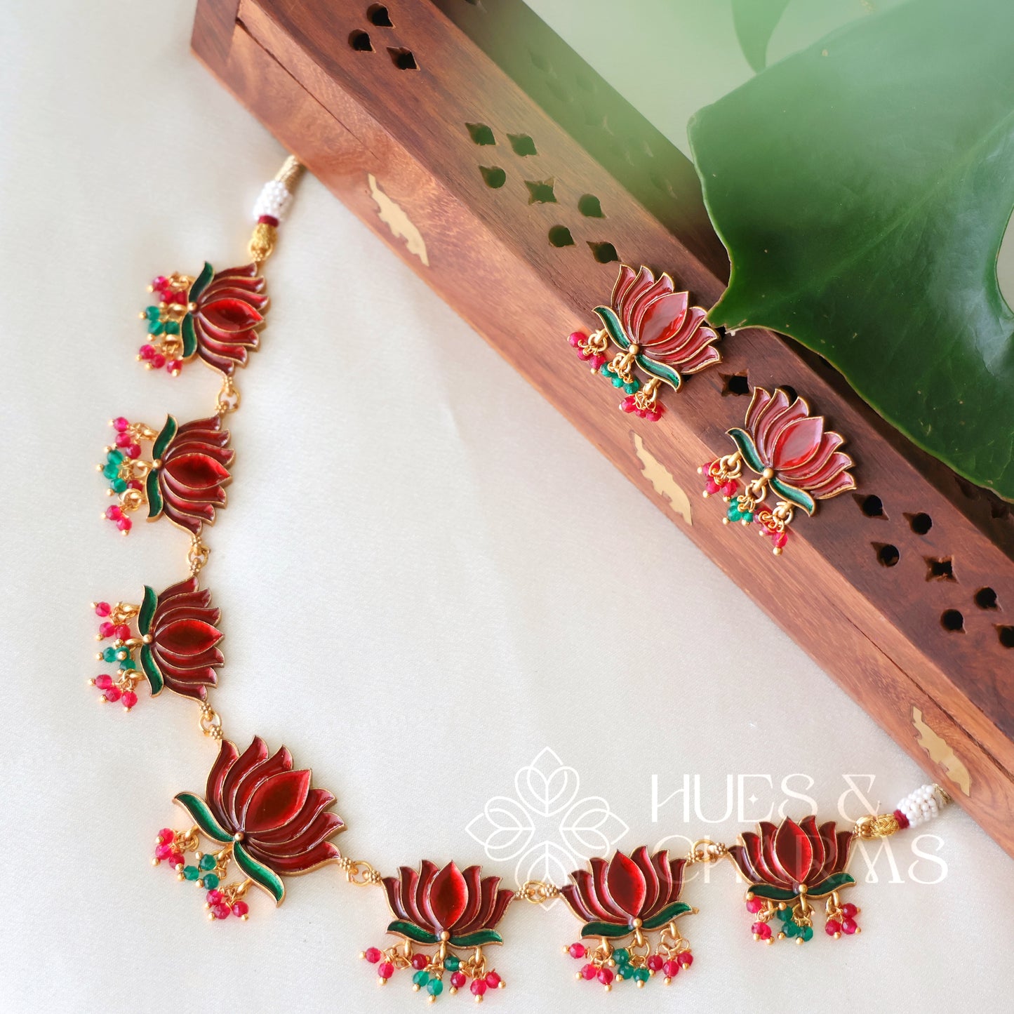 LOTUS ENAMEL GUTTAPUSALU NECKLACE SET(OPTIONS AVAILABLE)