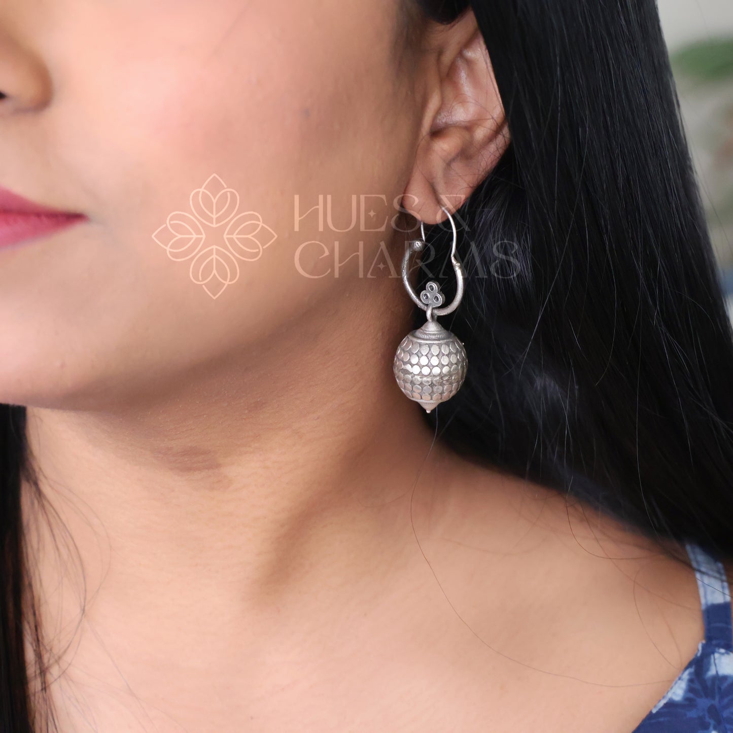 OXIDIZED BALL DROP EARINGS