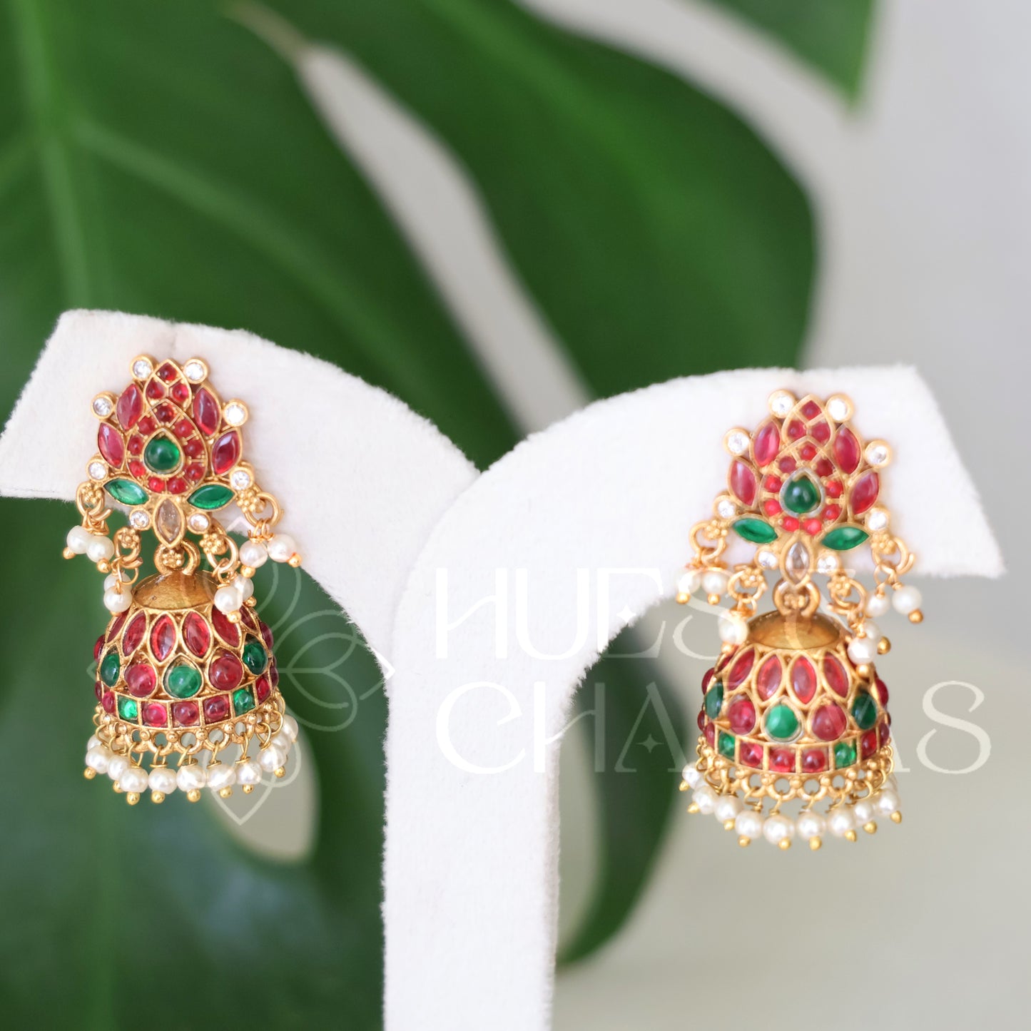 GOLDEN PADMA MOHINI JHUMKA WITH PEARLS