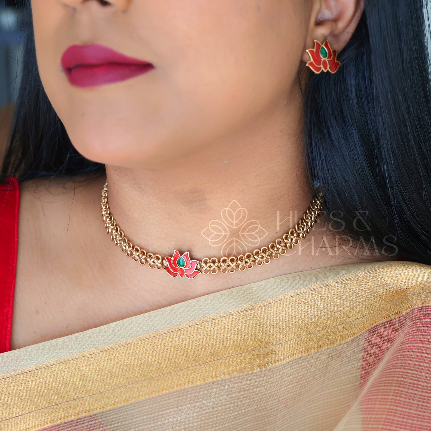 GOLDEN PADMA CHOKER SET (COLOURS AVAILABLE)