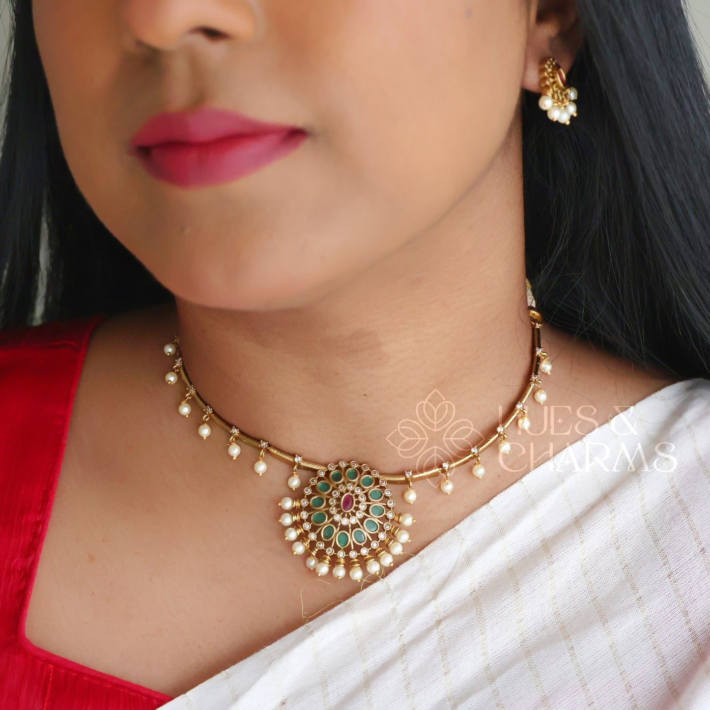 GOLDEN CHAKRA NECKLACE SET WITH PEARLS