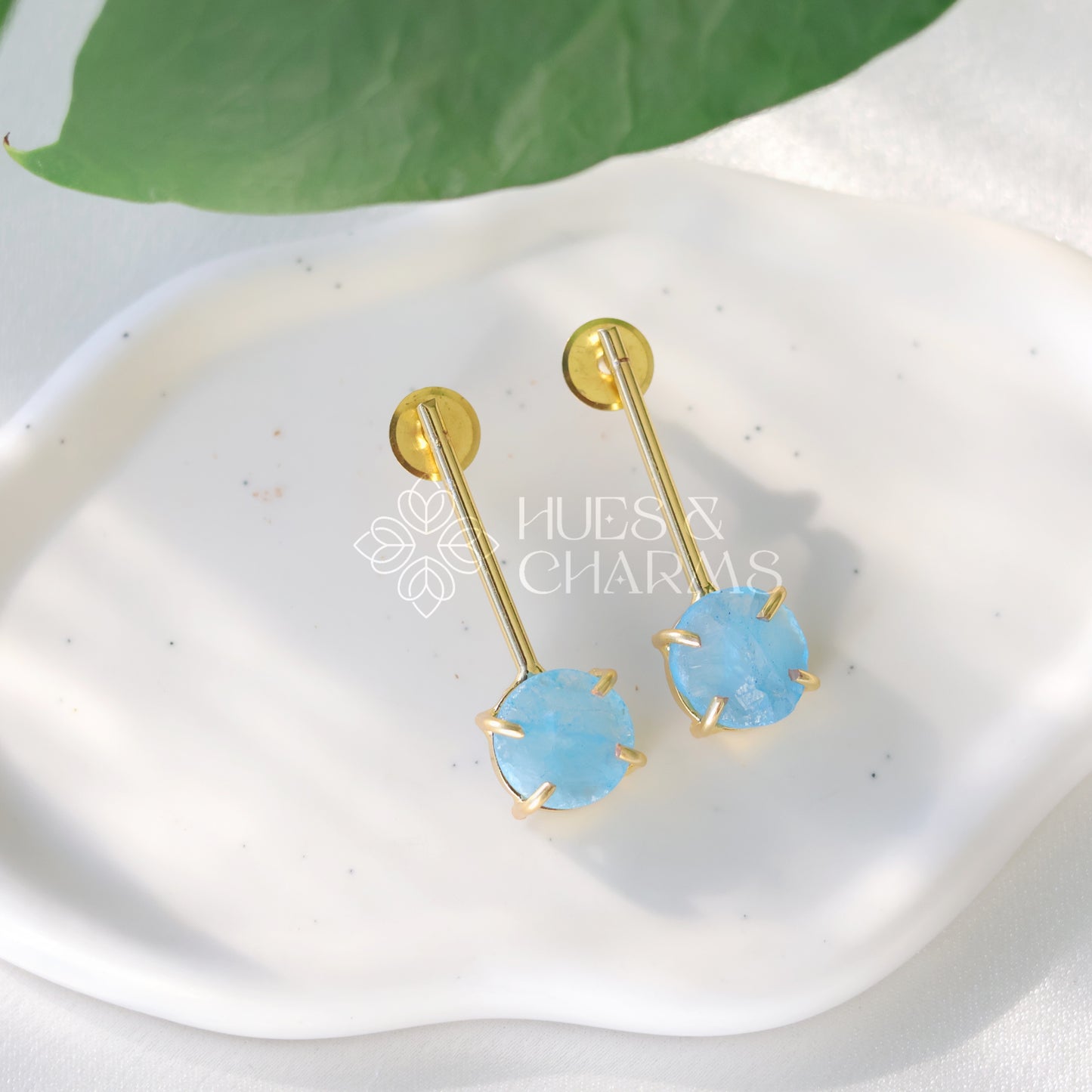 GOLDEN STICK EARRINGS WITH RAW DYED STONE (COLOURS AVAILABLE)