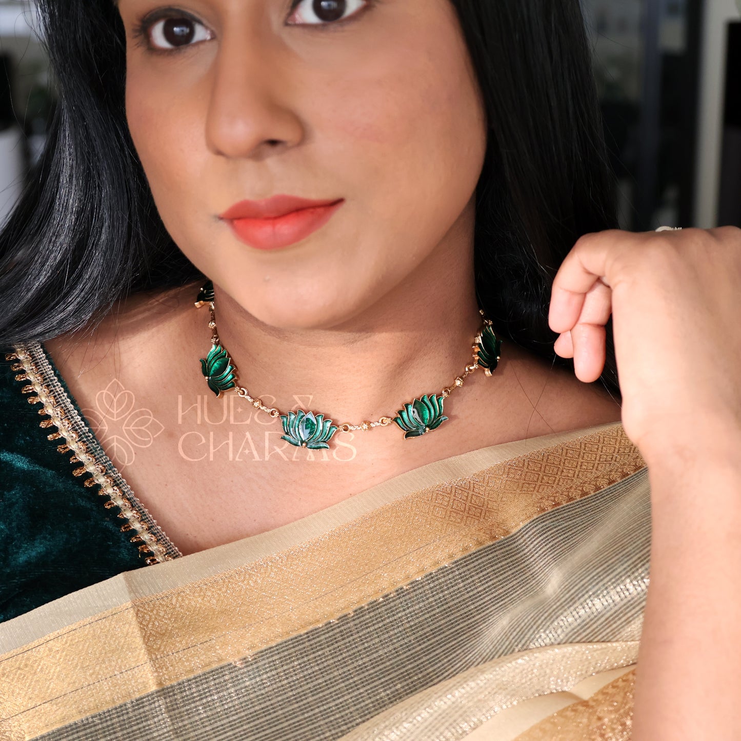GOLDEN PADMA ENAMEL NECKLACE SET (Colours available)