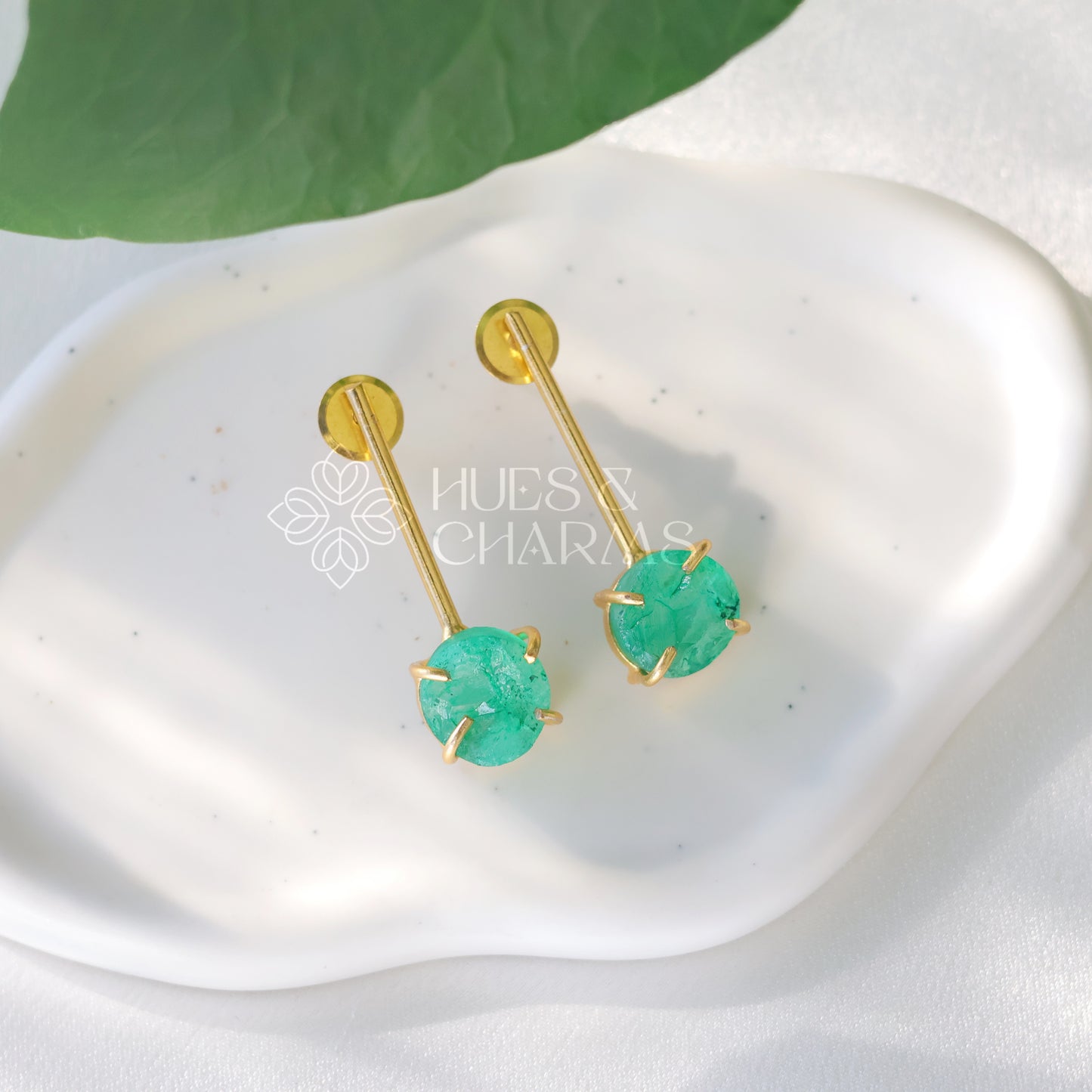 GOLDEN STICK EARRINGS WITH RAW DYED STONE (COLOURS AVAILABLE)