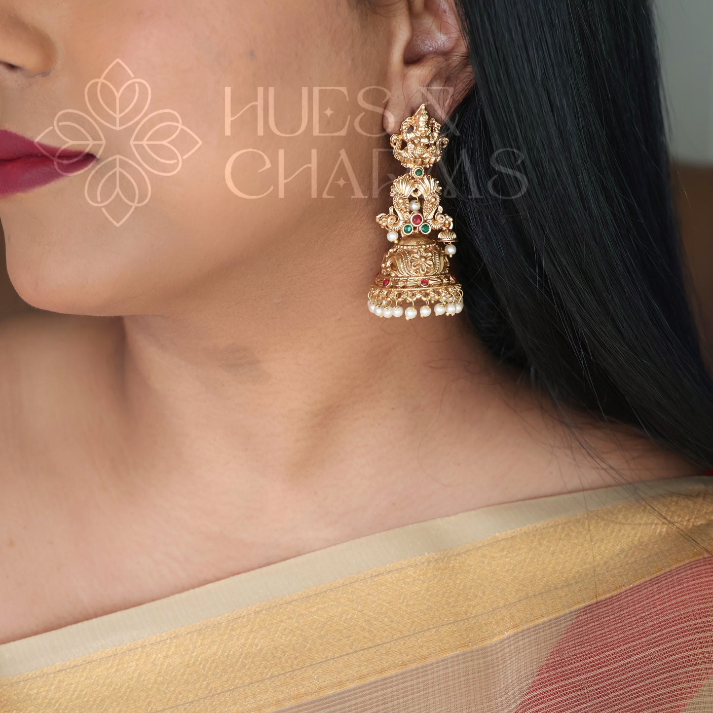 GOLDEN SUVARNA DEVI JHUMKAS WITH PEARLS