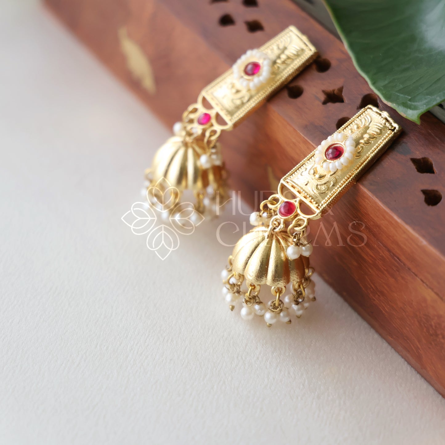 GOLDEN VARNIKA JHUMKA WITH PEARLS (COLOURS AVAILABLE)