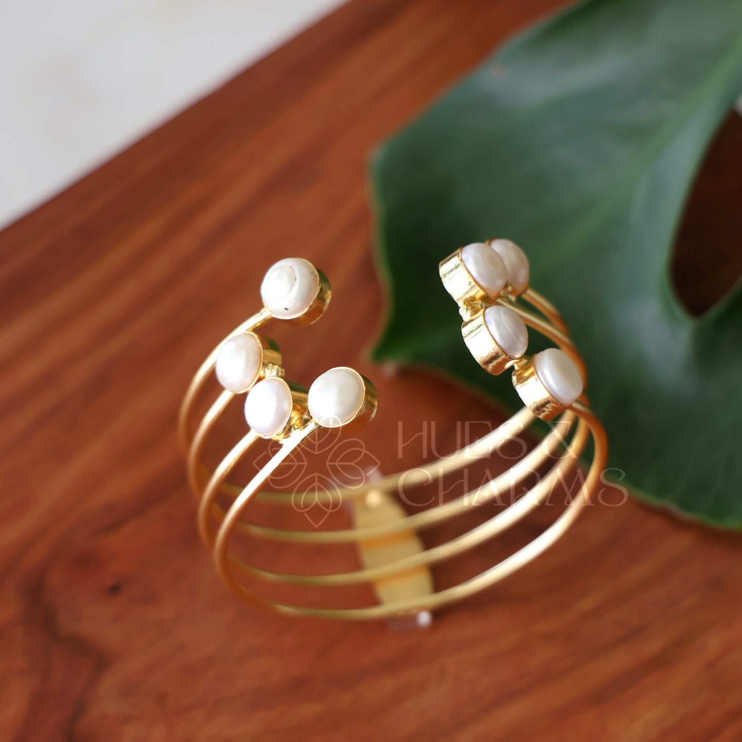 GOLDEN 4 LAYER CELESTE PEARL CUFF BANGLE