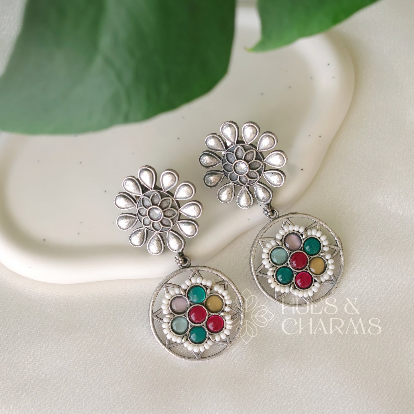 OXIDIZED FLORAL EARRINGS (COLOURS AVAILABLE)