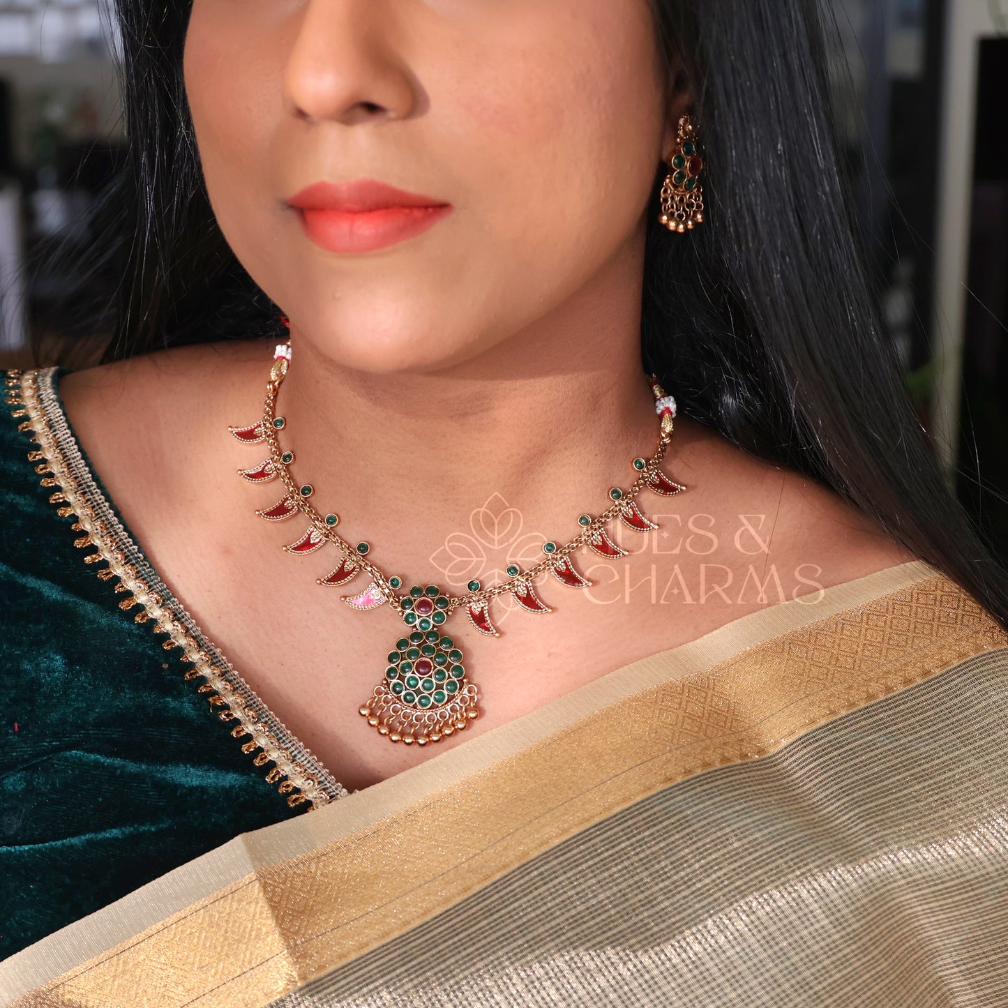 GOLDEN MANGA RATNAM NECKLACE SET (COLOURS AVAILABLE)