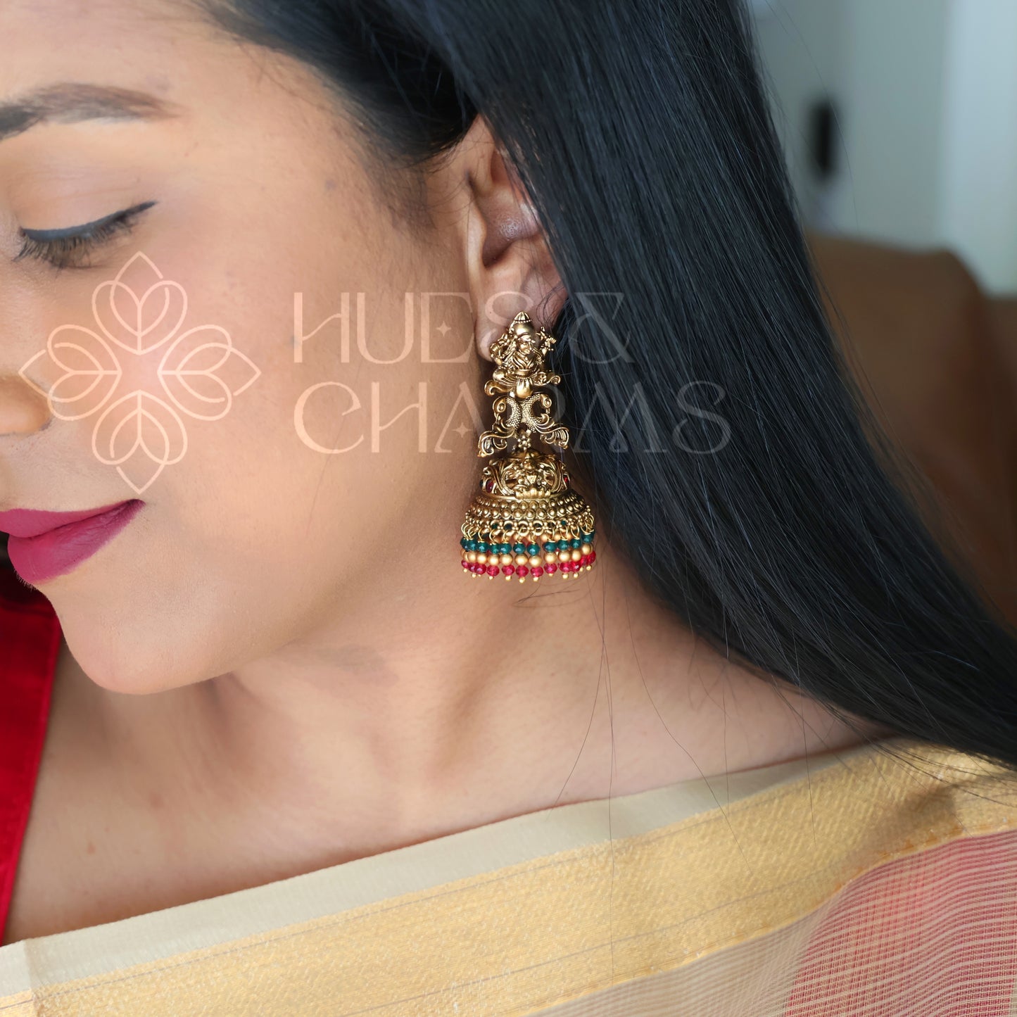 TRADITIONAL ANTQUE LAKSHMI RATNA MAYURE JHUMKA