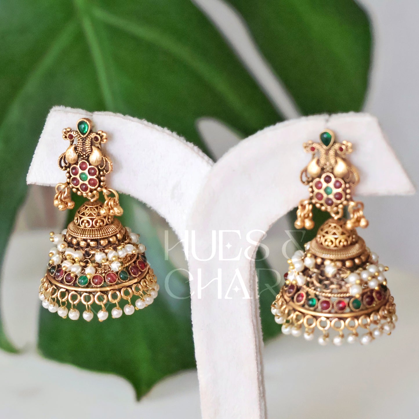 TRADITIONAL ANTIQUE MAYURA JHUMKAS WITH PEARLS