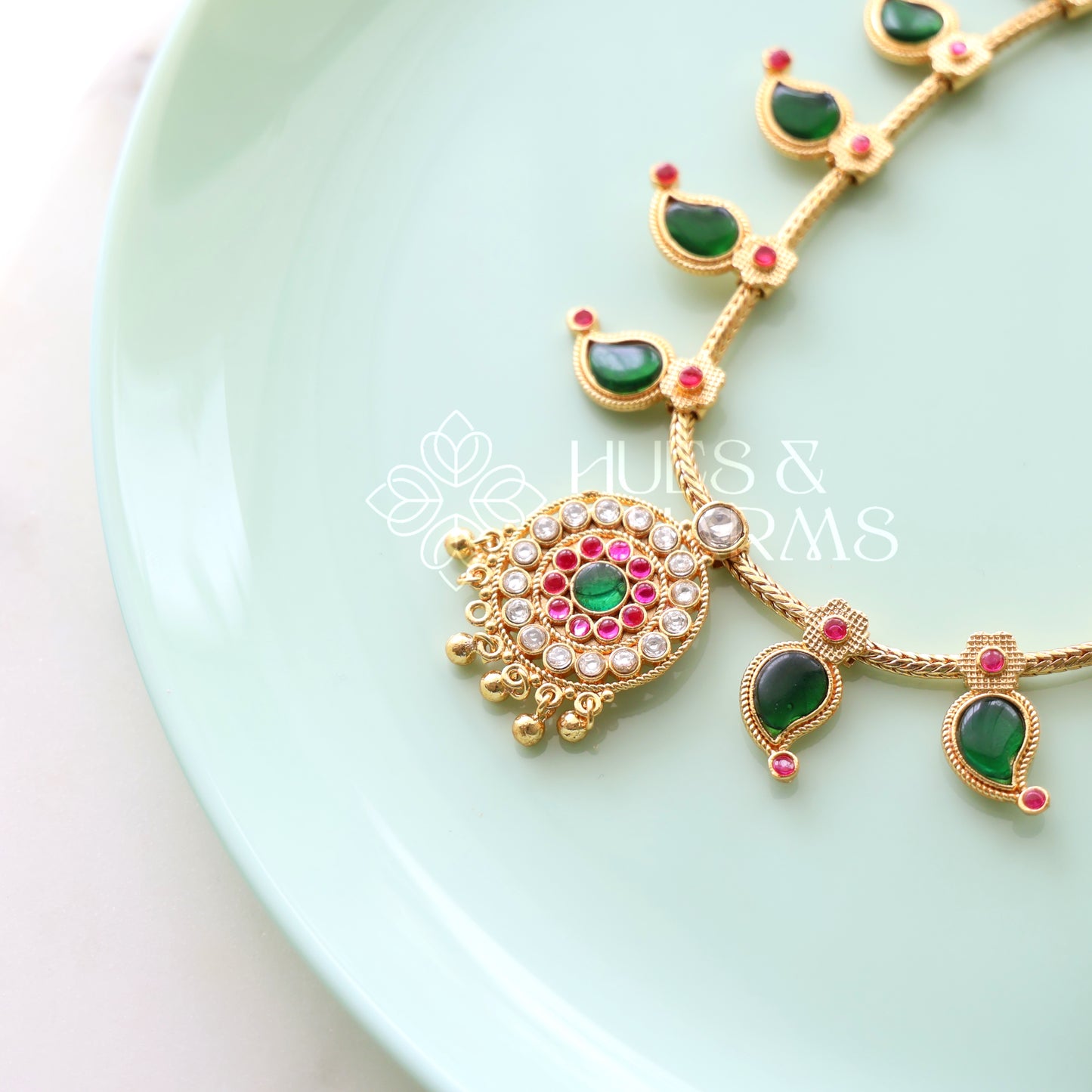 TRADITIONAL STATEMENT MANGO NECKLACE SET| GOLD PLATED