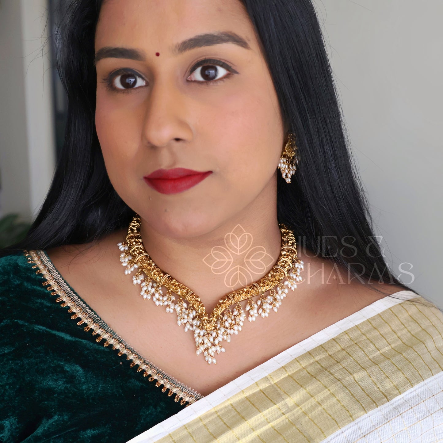 GOLDEN STATEMENT RICE PEARLS NECKLACE SET