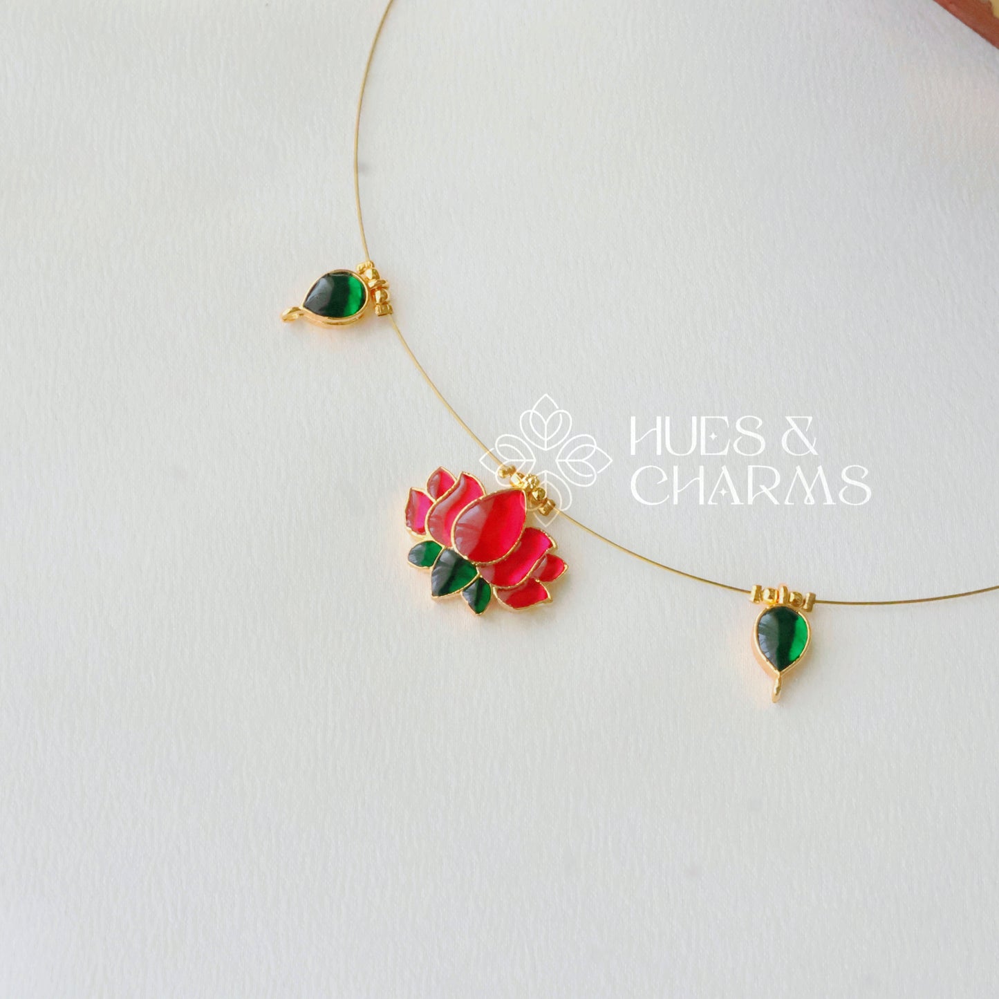 ETERNAL LOTUS FLOATING NECKPIECE- PINK AND GREEN