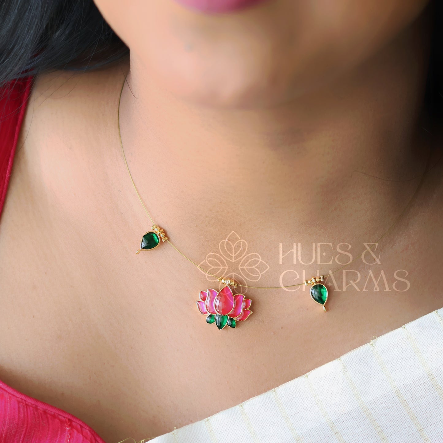 ETERNAL LOTUS FLOATING NECKPIECE- PINK AND GREEN