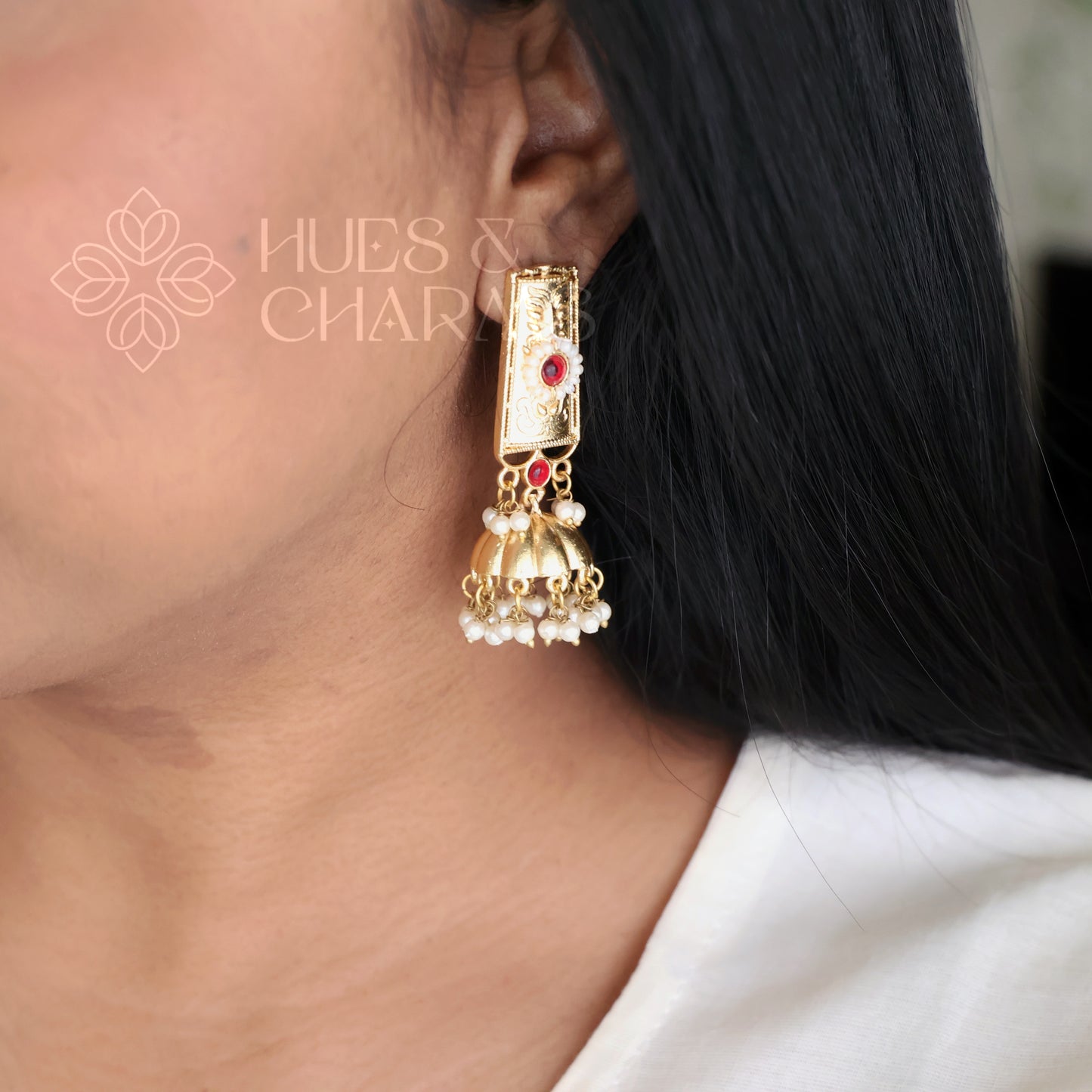 GOLDEN VARNIKA JHUMKA WITH PEARLS (COLOURS AVAILABLE)