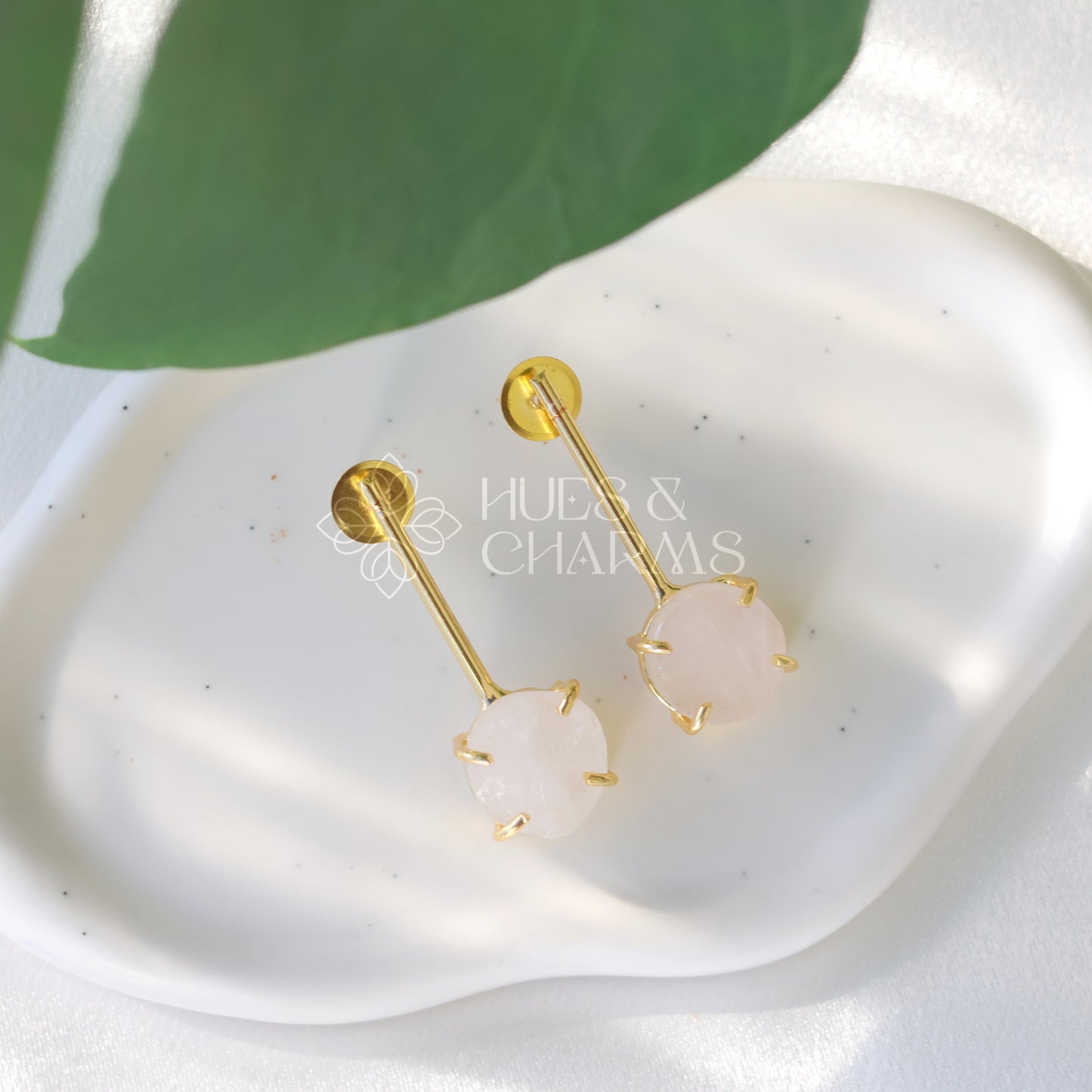 GOLDEN STICK EARRINGS WITH RAW DYED STONE (COLOURS AVAILABLE)