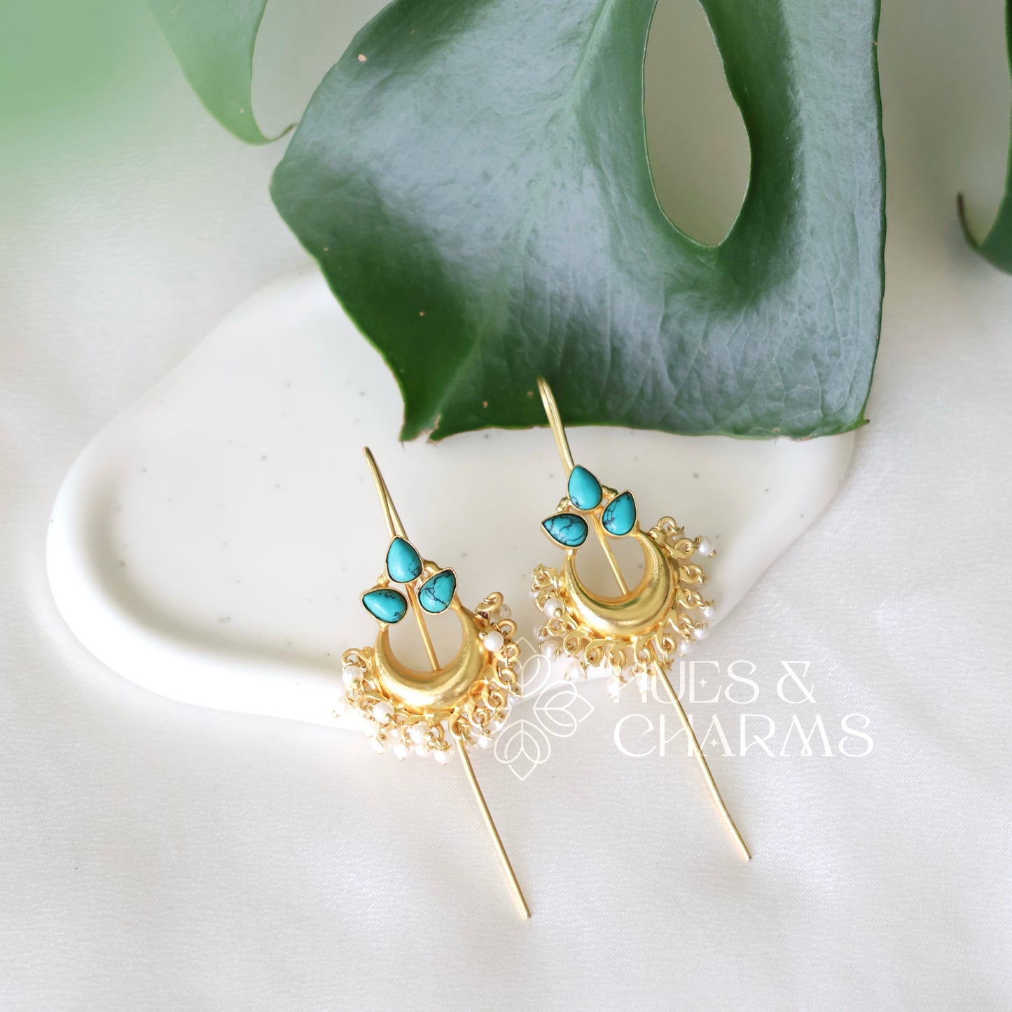 GOLDEN MOONFLOWER EAR CUFF WITH PEARLS (COLOURS AVAILABLE)