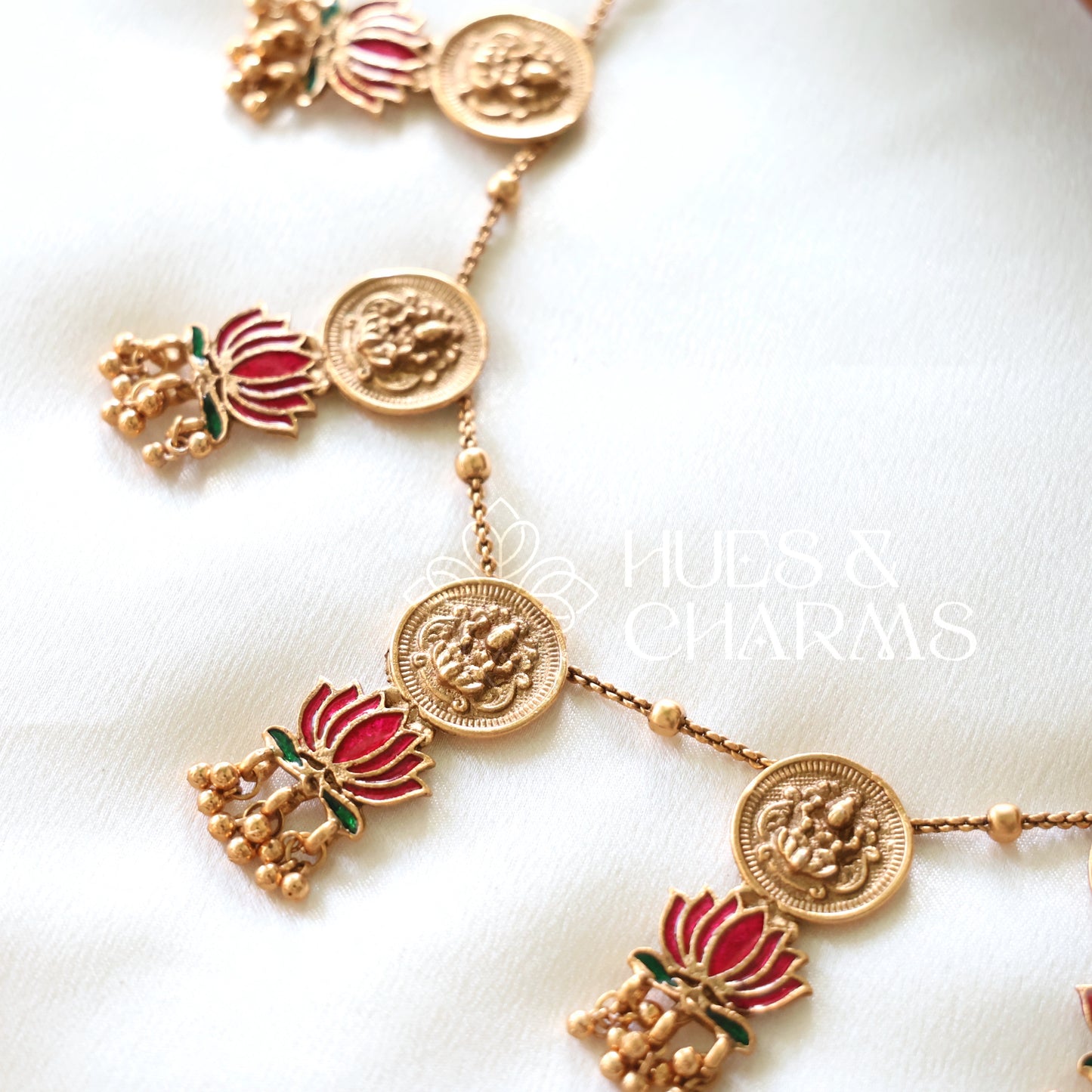 GOLDEN PADMA LAKSHMI COIN NECKLACE SET
