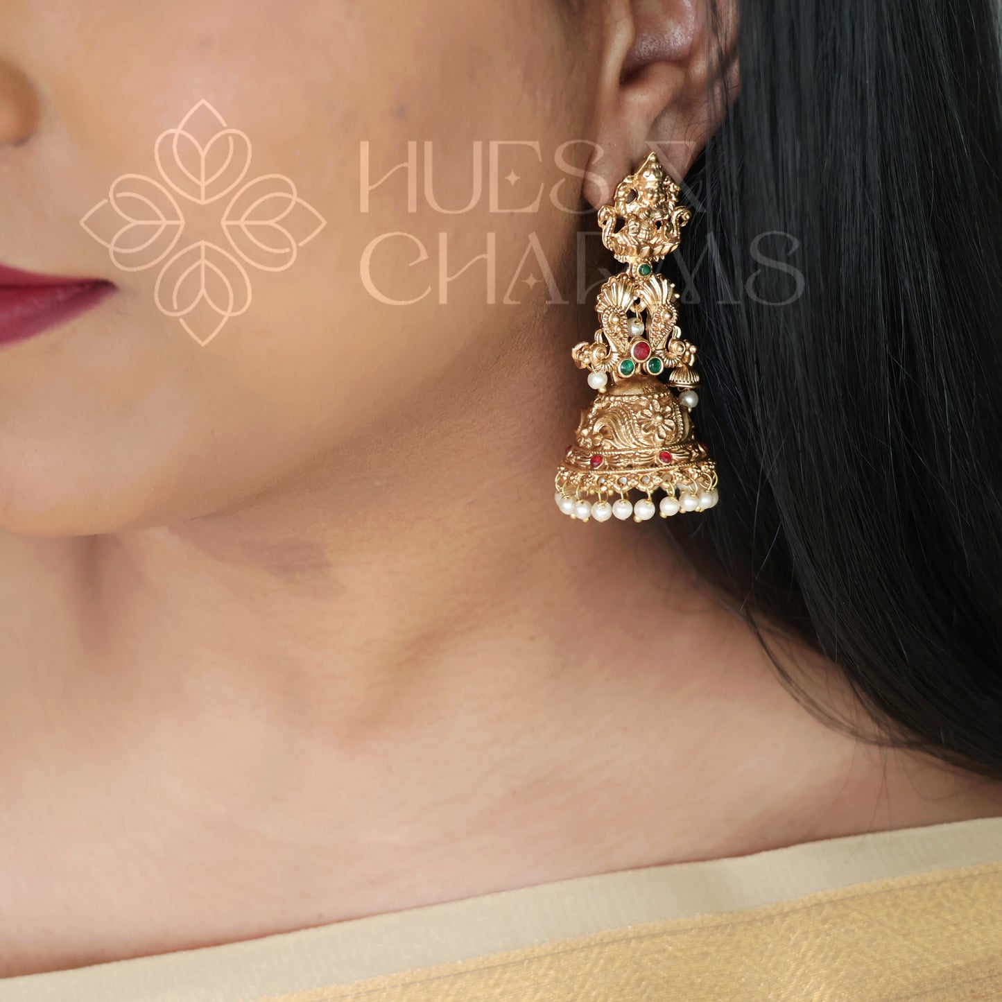 GOLDEN SUVARNA DEVI JHUMKAS WITH PEARLS