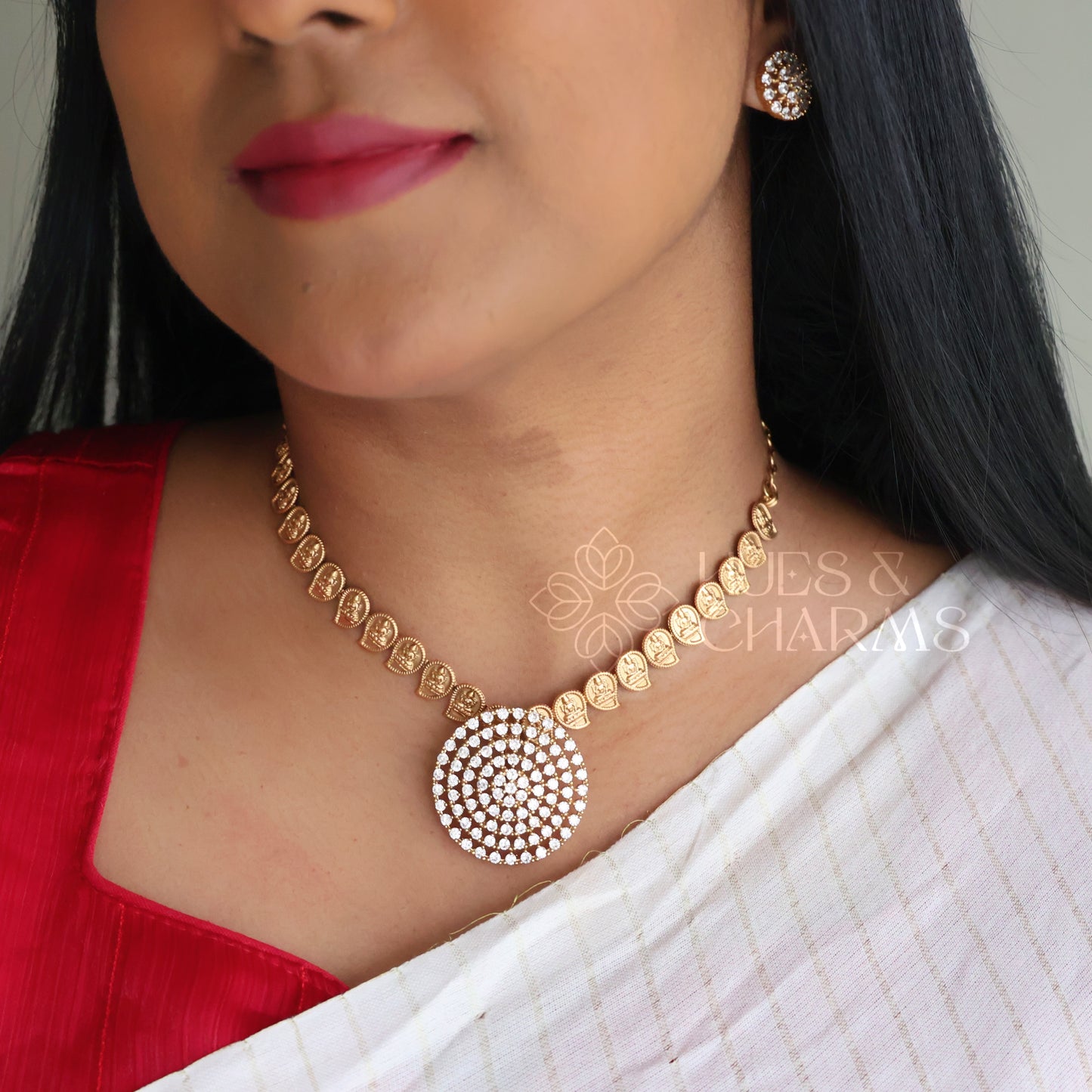 TRADITIONAL LAKSHMI DETAILED STATEMENT NECKLACE SET