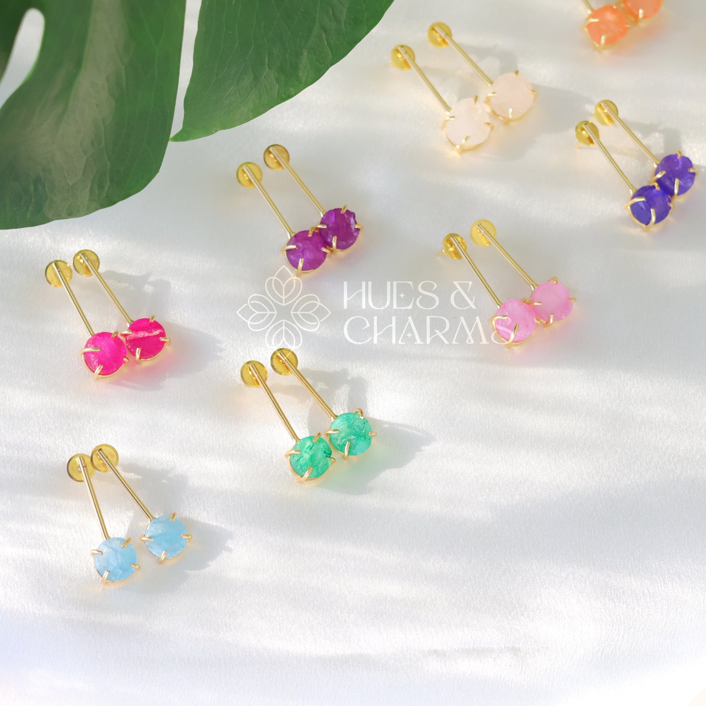 GOLDEN STICK EARRINGS WITH RAW DYED STONE (COLOURS AVAILABLE)