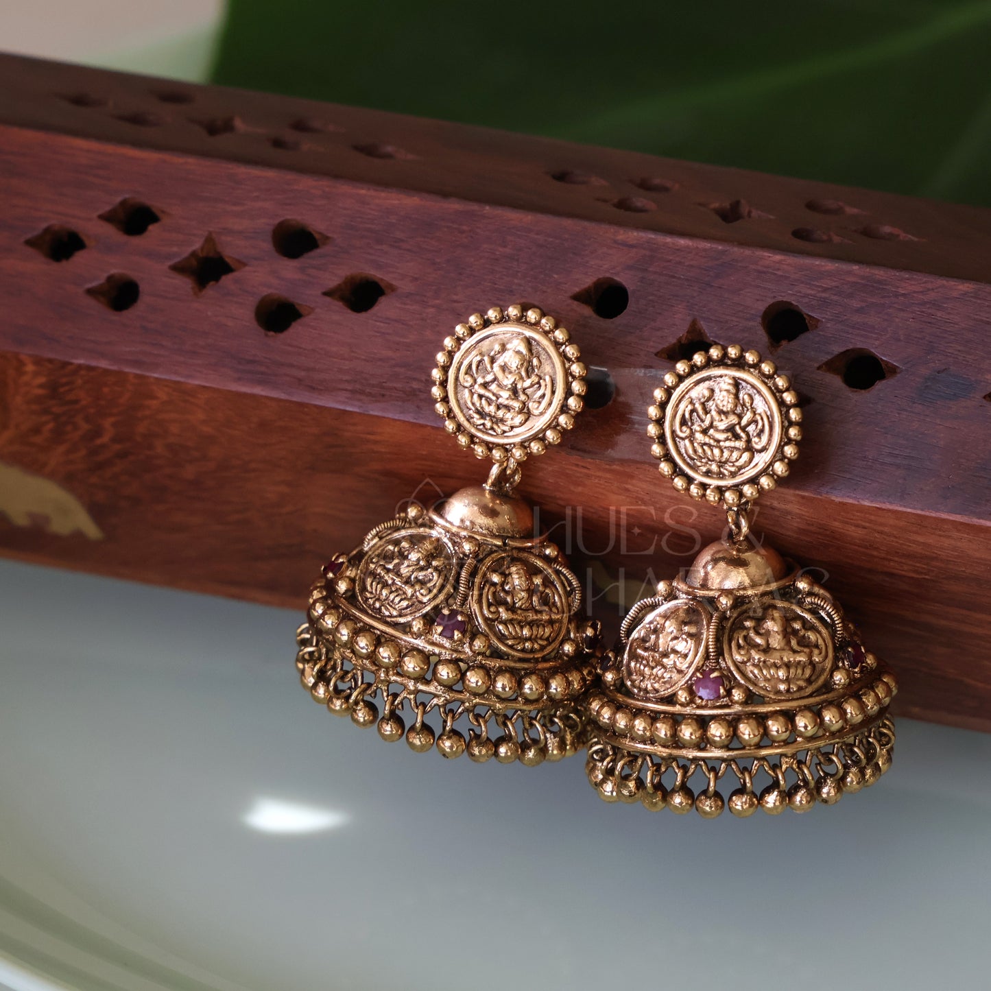 ANTIQUE LAKSHMI COIN JHUMKA (IDOL VERSION)| GOLD PLATED