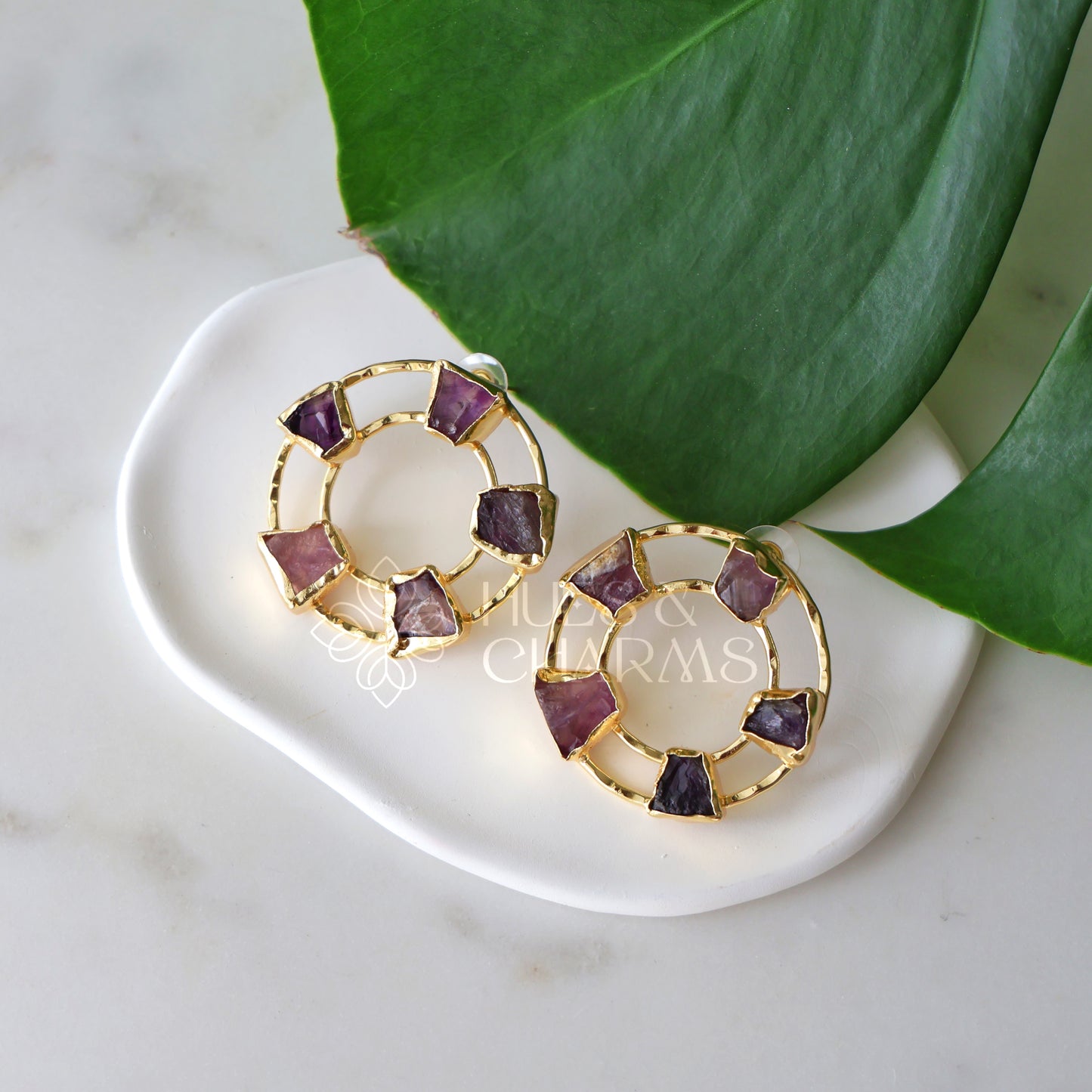 GOLDEN STATEMENT CELESTE RAW STONE STUD EARRINGS (COLOURS AVAILABLE)