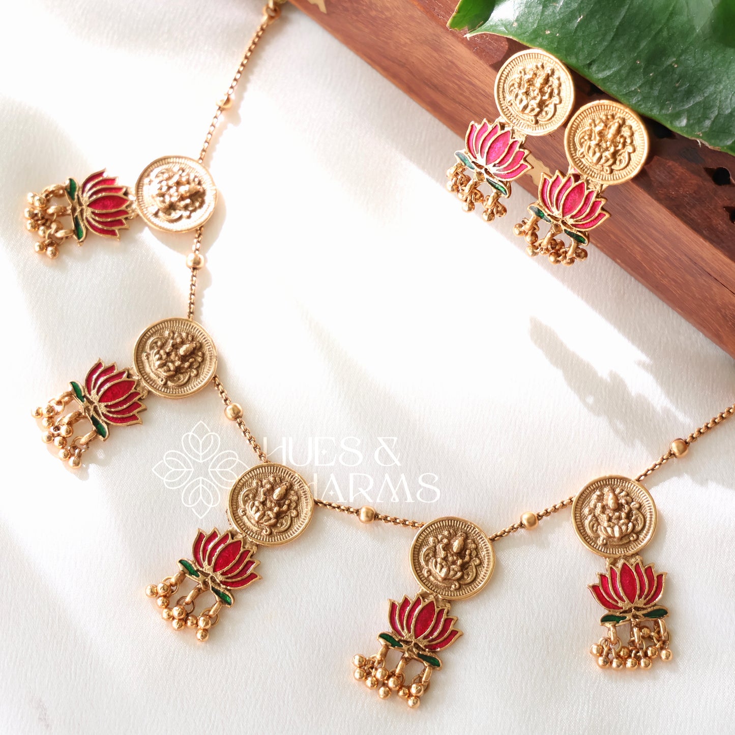 GOLDEN PADMA LAKSHMI COIN NECKLACE SET