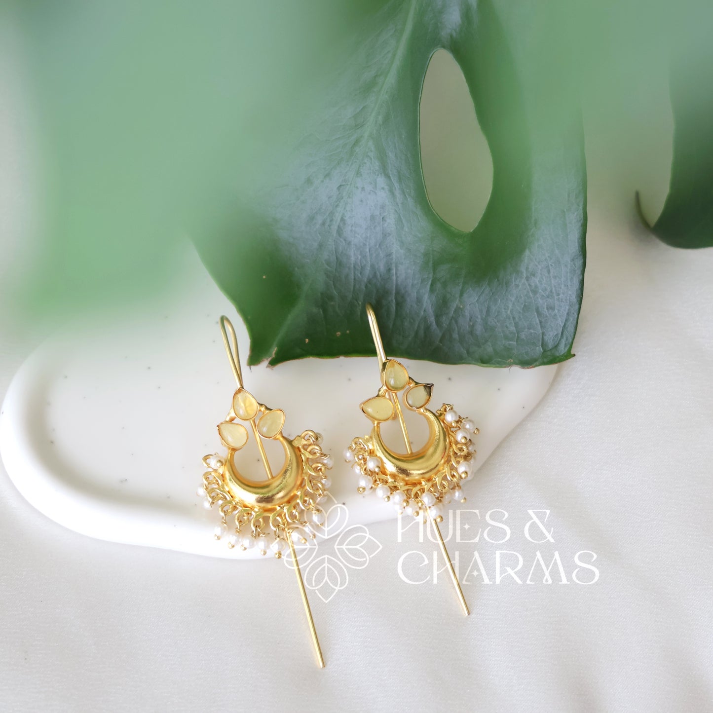 GOLDEN MOONFLOWER EAR CUFF WITH PEARLS (COLOURS AVAILABLE)