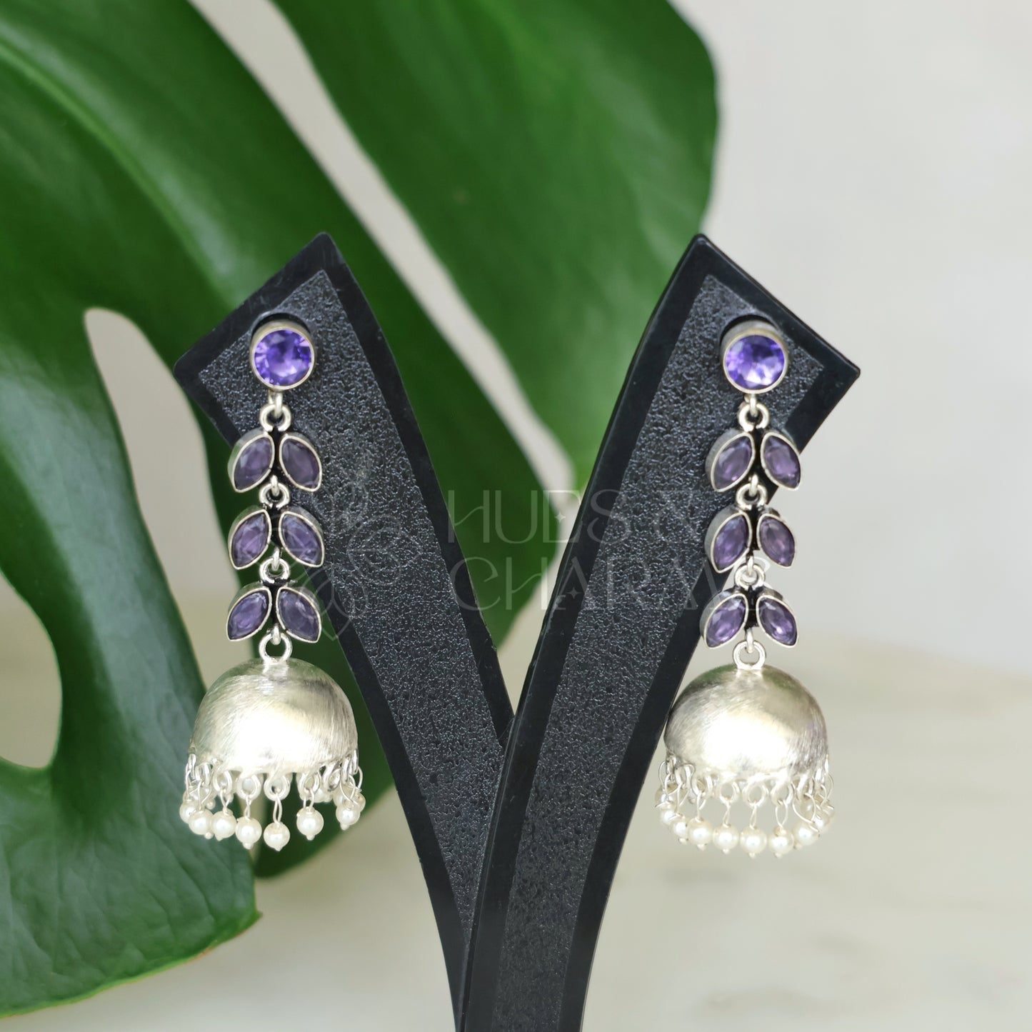 OXIDISED LEAF DROP JHUMKAS WITH CLUSTER PEARLS( COLOURS AVAILABLE )