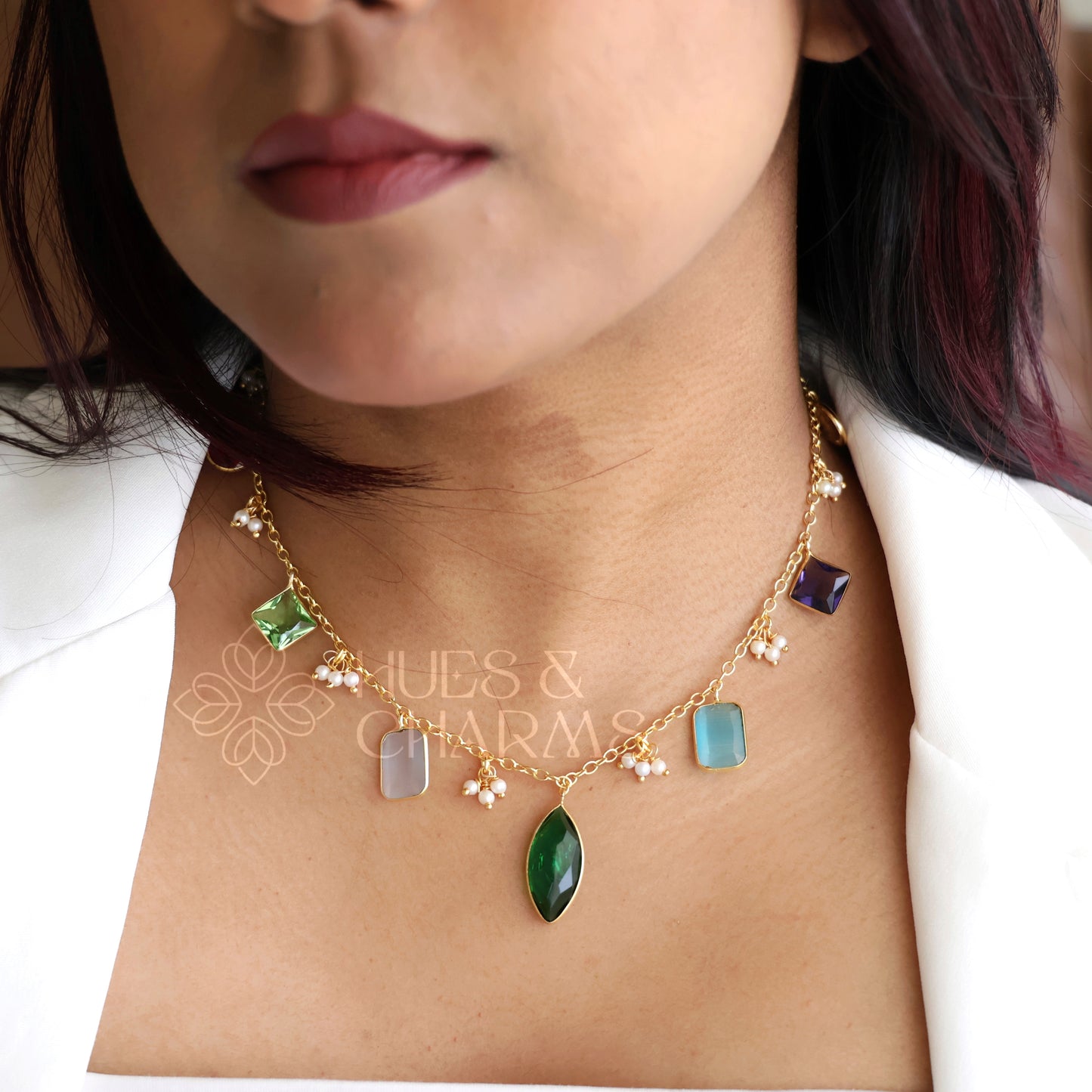 GOLDEN GLOSSY MULTI-CHARM NECKPIECE (COLOURS AVAILABLE)