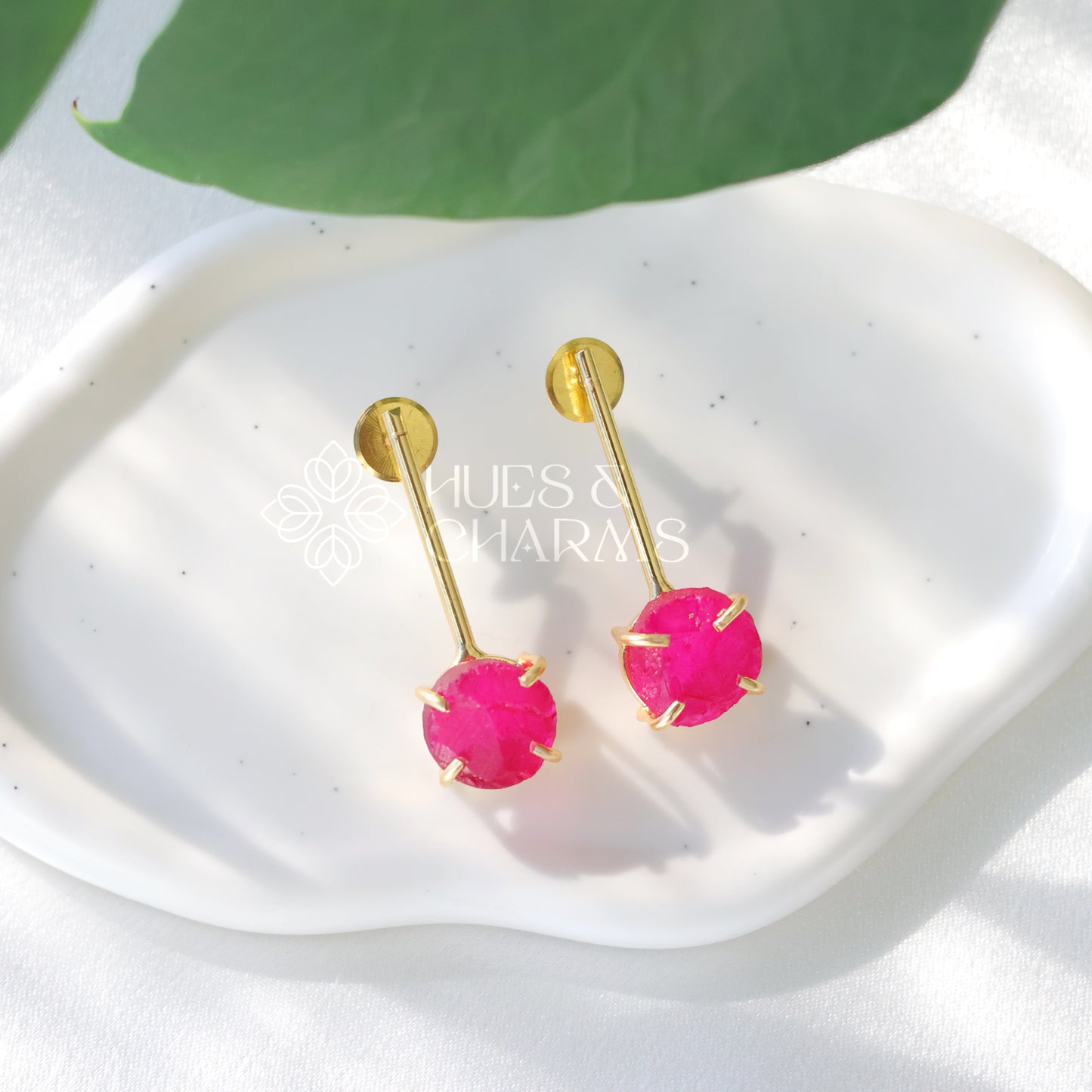 GOLDEN STICK EARRINGS WITH RAW DYED STONE (COLOURS AVAILABLE)