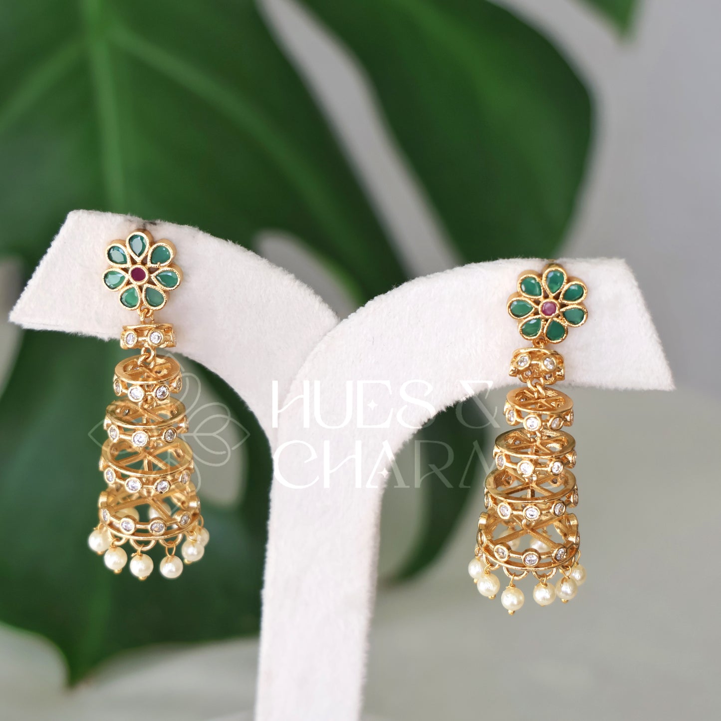GOLDEN SPIRAL JHUMKA WITH PEARLS (COLOURS AVAILABLE)