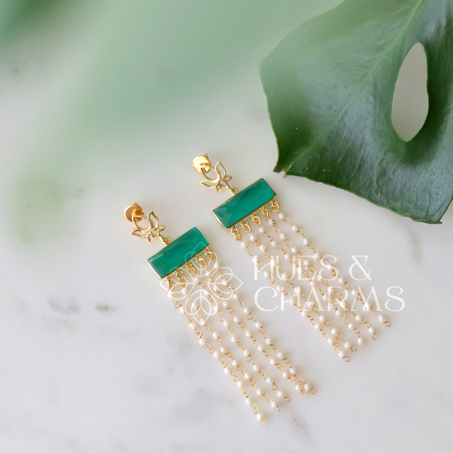 GOLDEN LAYERED LOTUS PEARL EARRINGS (COLOURS AVAILABLE)