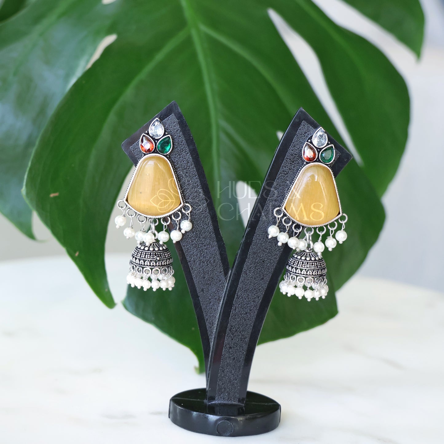OXIDIZED GLOSSY JHUMKA EARRINGS ( COLOURS AVAILABLE )