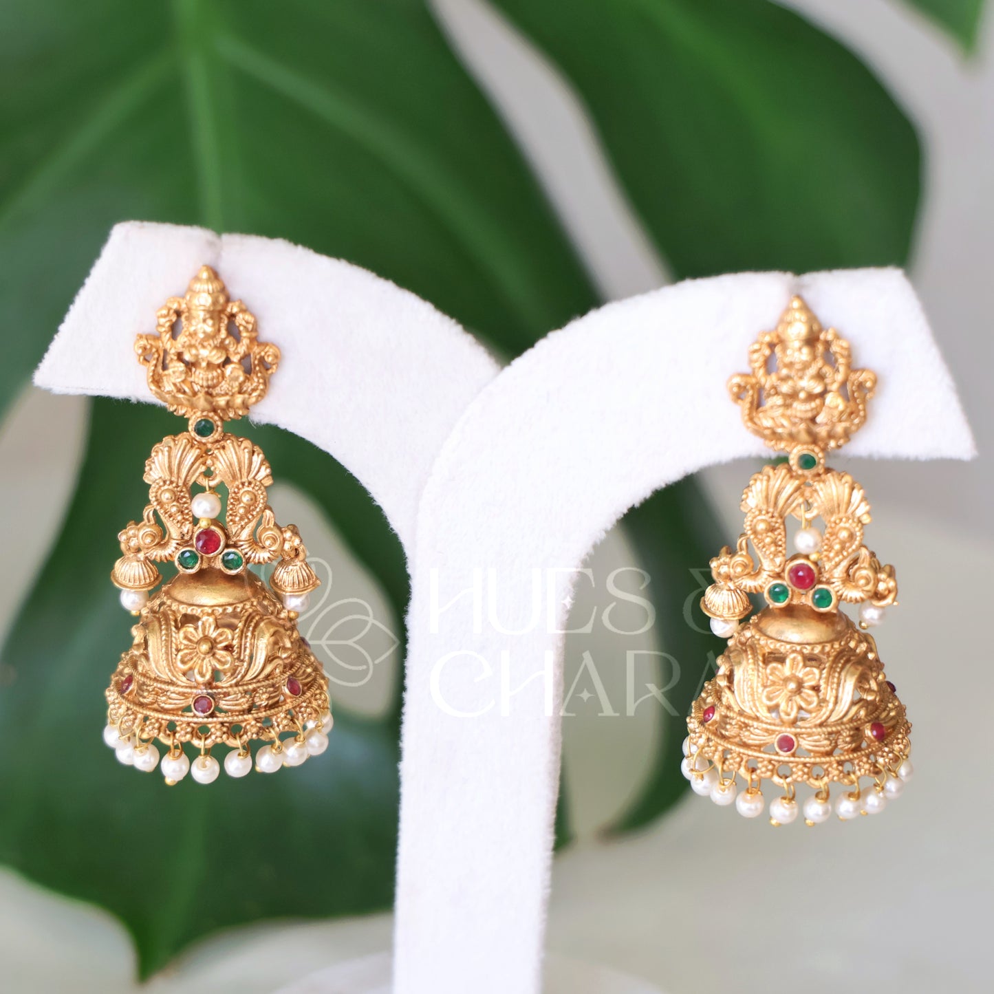 GOLDEN SUVARNA DEVI JHUMKAS WITH PEARLS