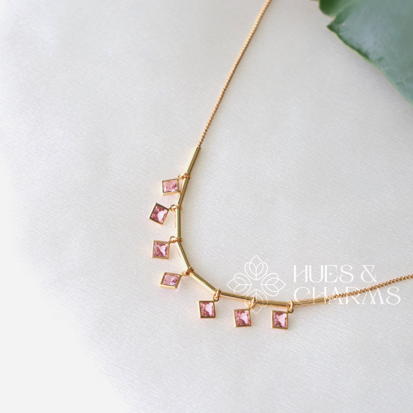 GLOSSY SQUARE DROP SIMPLE NECKLACE (COLOURS AVAILABLE)